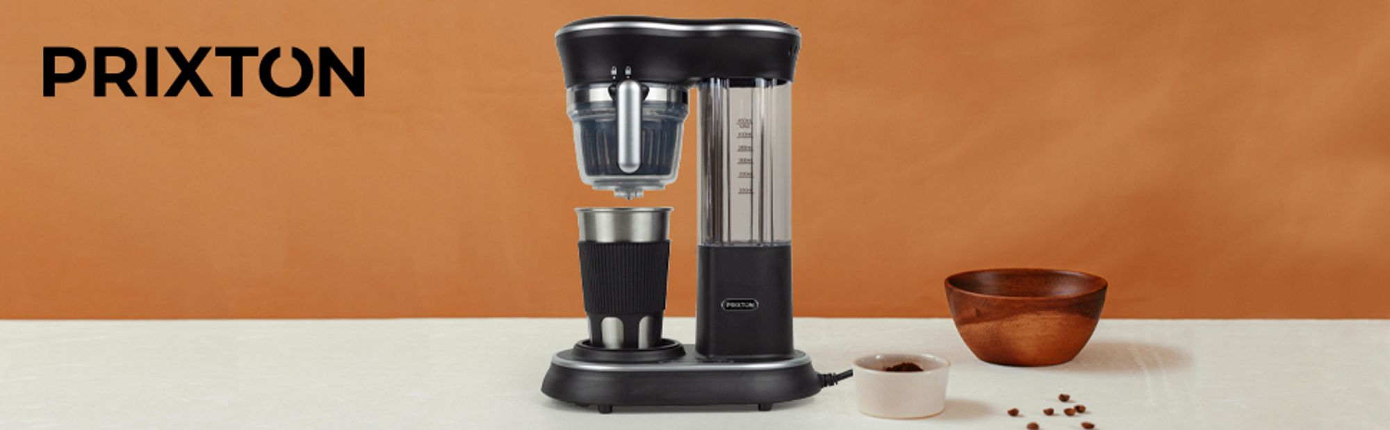 PRIXTON Kaffeemaschine Capri mit Mahlwerk | Tropfsystem, Edelstahlbecher mit Deckel, 600 W