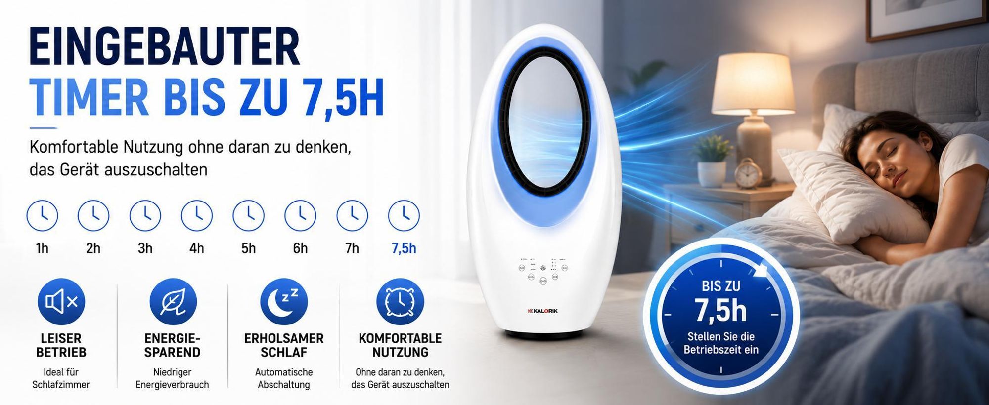 KALORIK TKG VT 2000, Haushaltslüfter ohne Lamellen, Weiß, Tisch, 59 dB, 90°, 4 h