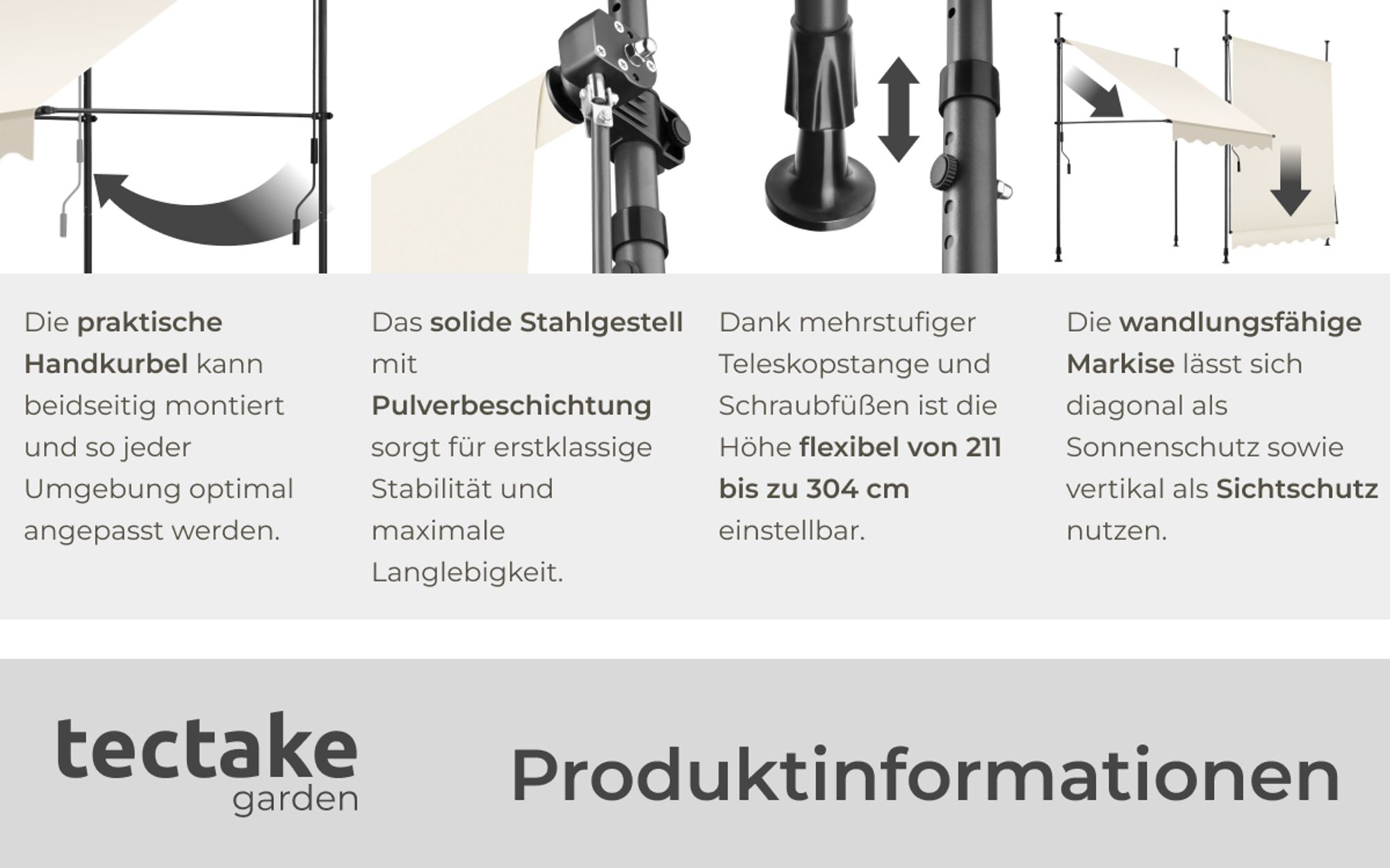 tectake® Klemmmarkise mit Handkurbel einfache Montage