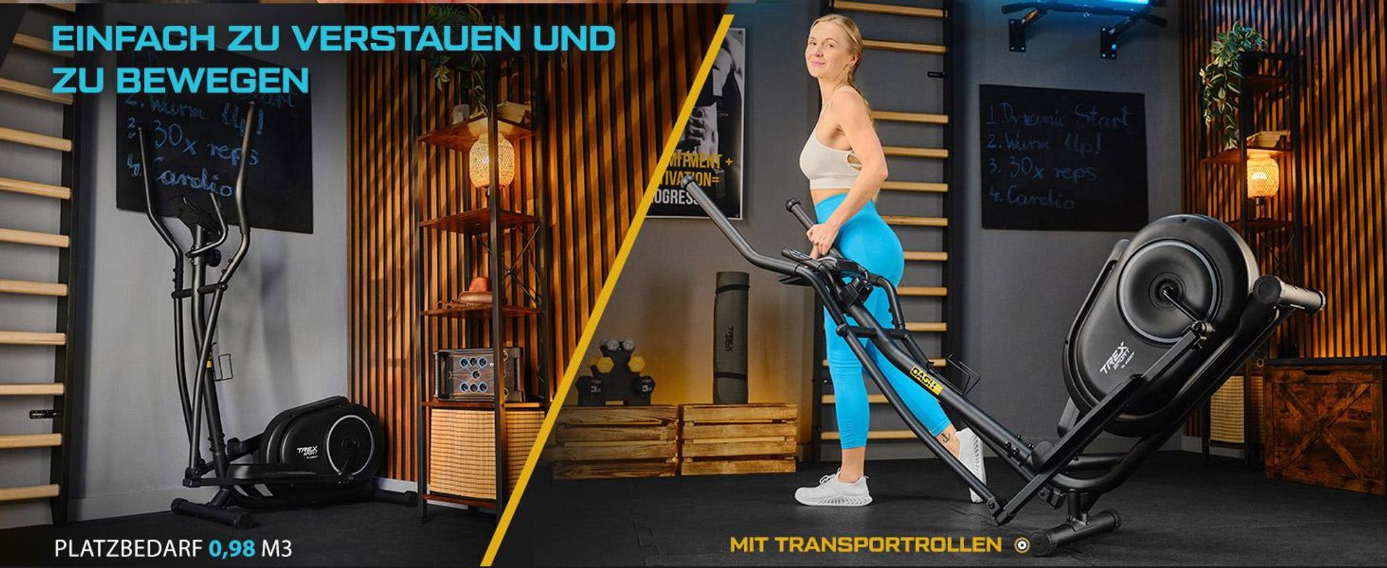 TREX SPORT Crosstrainer für zuhause TX-400CT DASH | Ellipsentrainer 10-stufiger Widerstand, Pulssensoren, Display, Tablet-Halterung | leise, bis 120kg