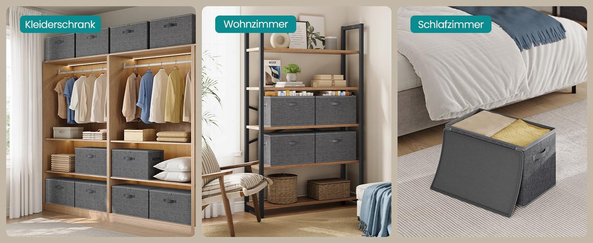 SONGMICS Faltbare Aufbewahrungskisten mit Griffen, 6er Set, Kleidung Organizer, Vliesstoff, 50 x 30 x 30 cm, grau