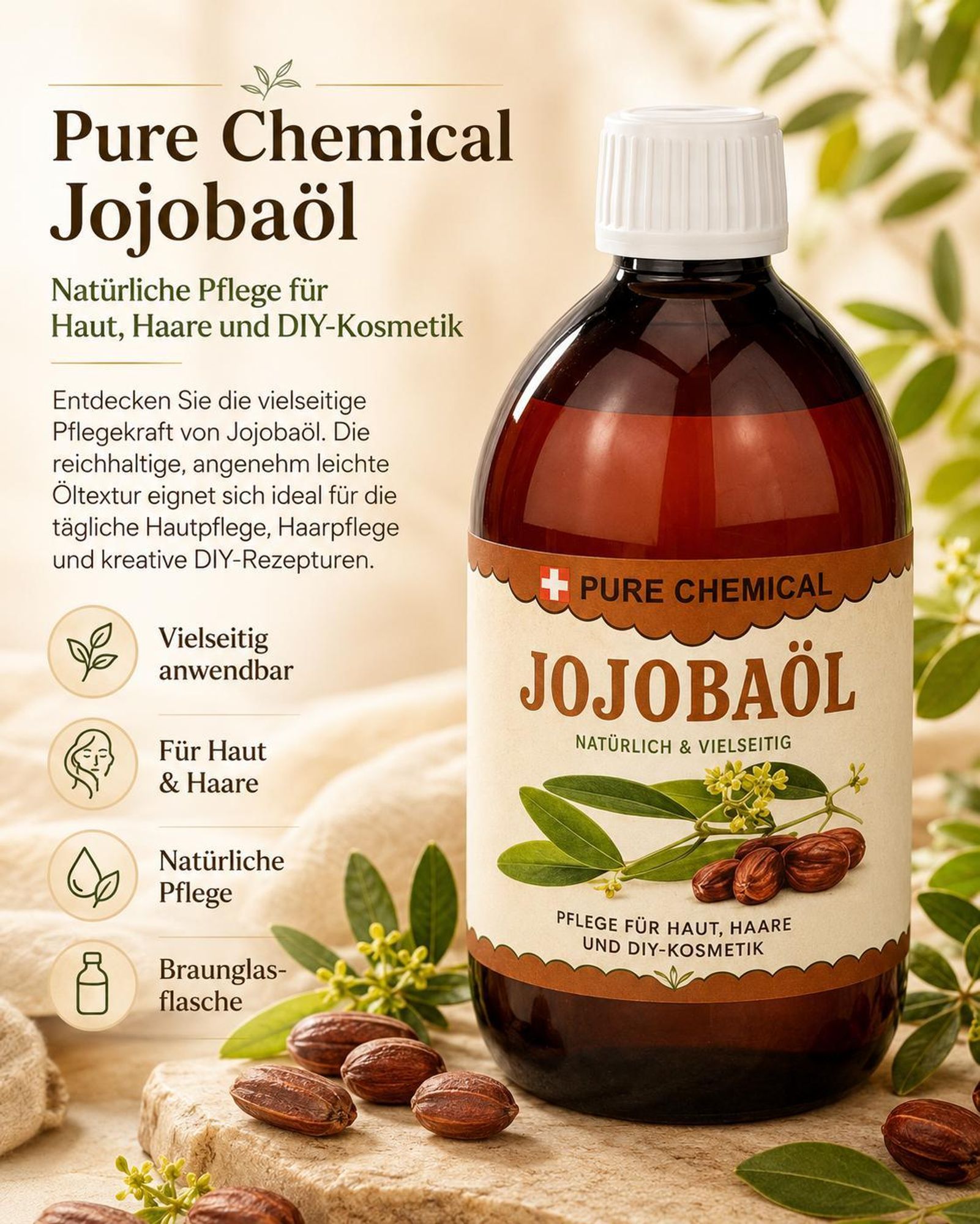 PURE CHEMICAL | Jojobaöl | kaltgepresst | unraffiniert | 500 ml