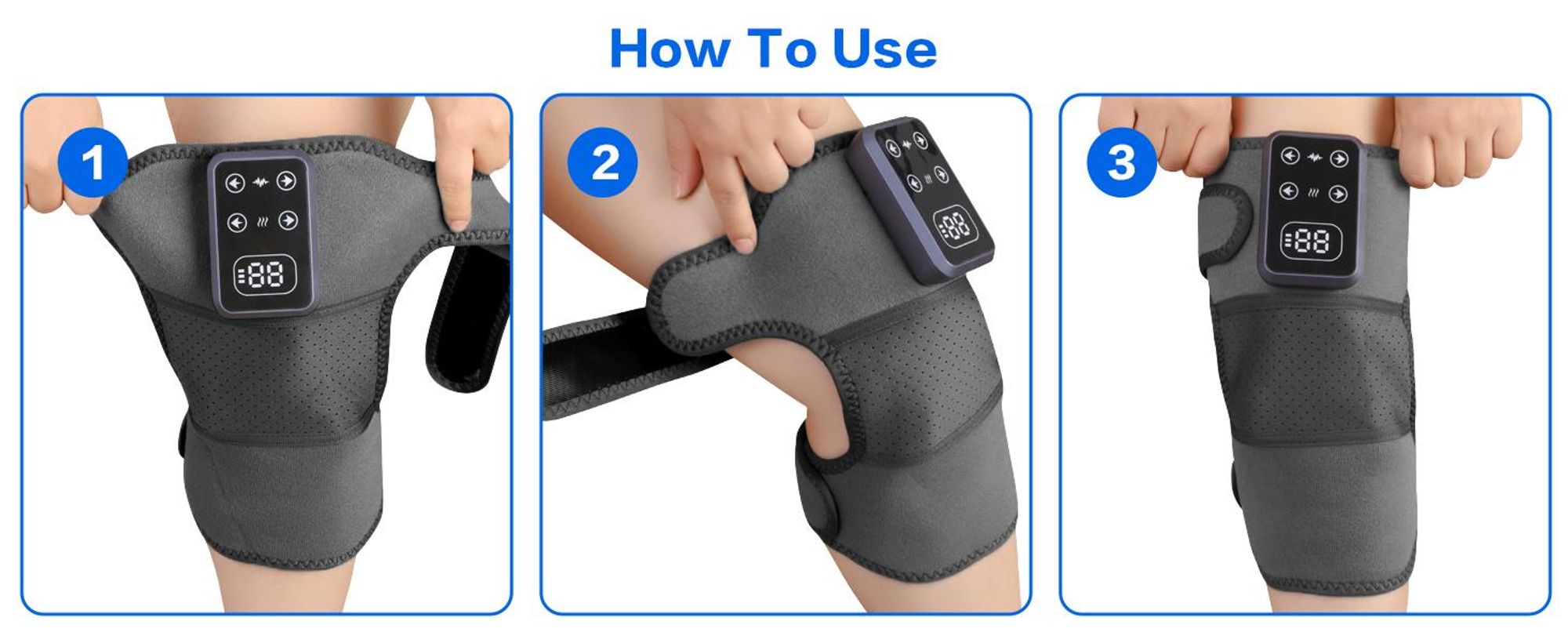 Kniemassagegerät, Knie Massagegerät mit Wärme, 3 Massagemodi, mit 3000mAh Akku, LCD - Touch & Auto - Abschaltung, für Knie, Ellbogen & Schultern