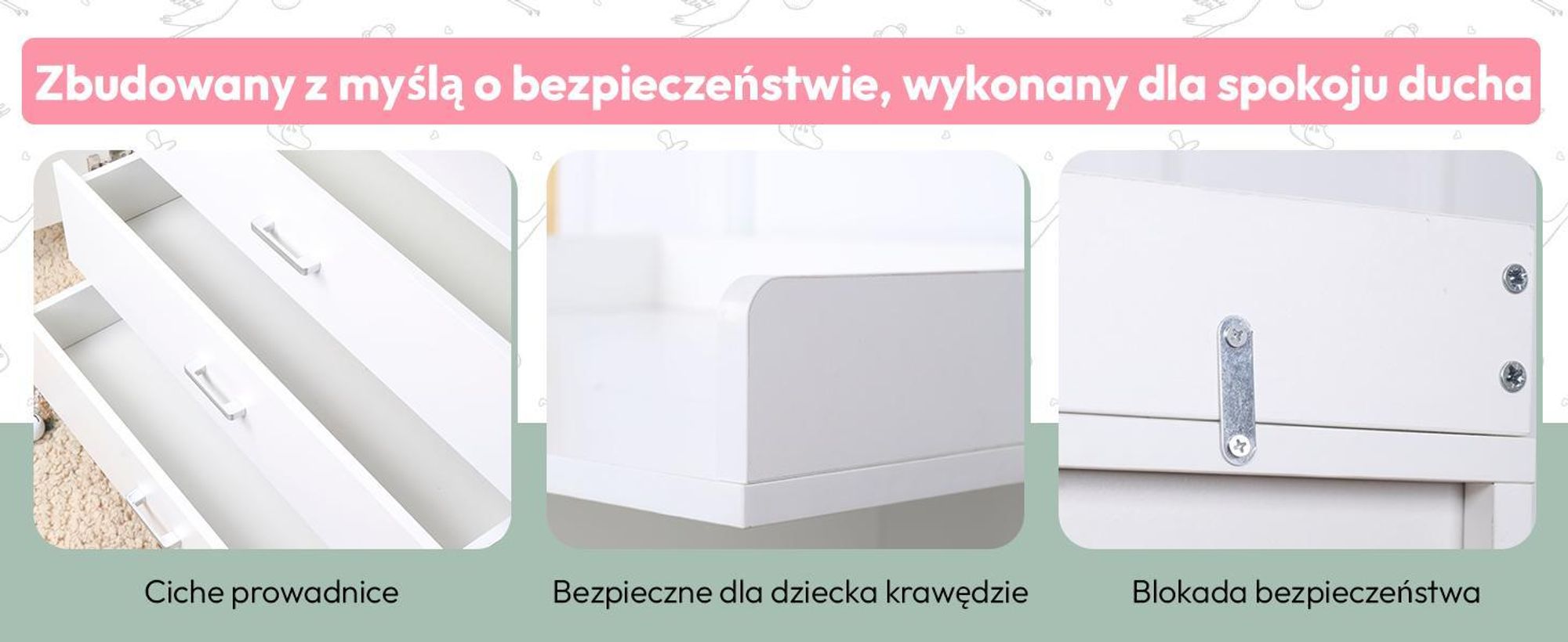 Komoda do przewijania z drewnianym blatem do przewijania, 3 szufladami, 1 drzwiami, wysokość 100 cm, kolor biały, blat do przewijania 113 x 100 cm