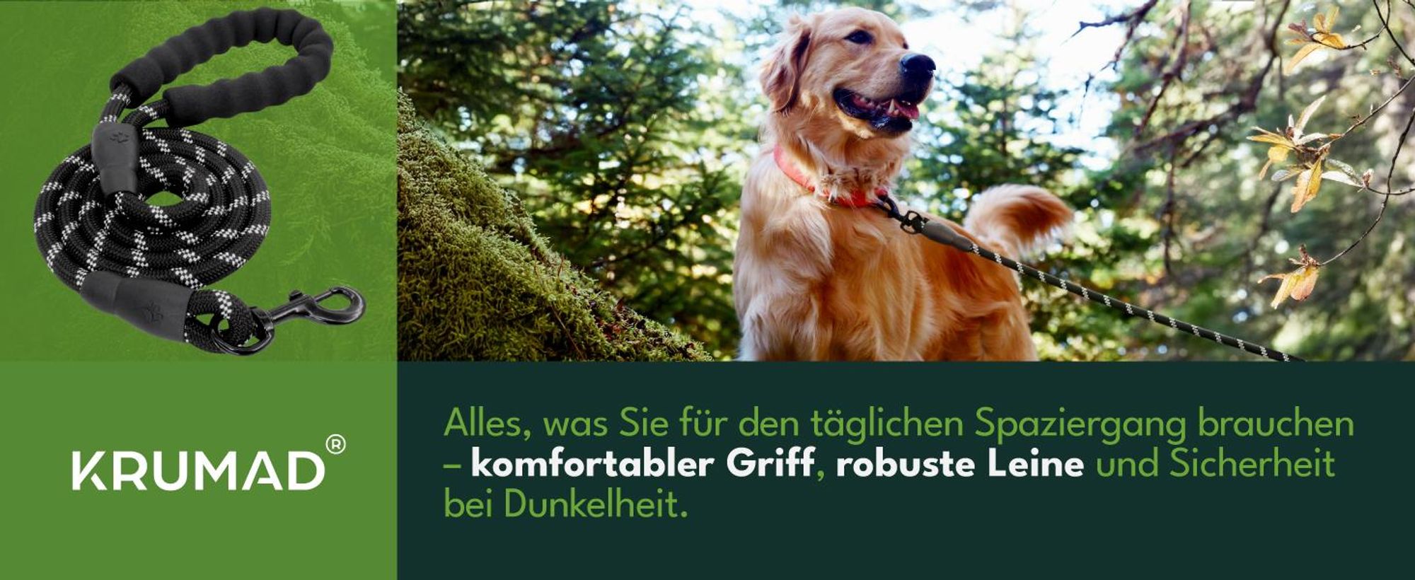 KRUMAD Hundeleine Trainingsleine 5 m, robuste Schleppleine aus Polyester mit gepolsterter Handschlaufe und stabilem Karabiner