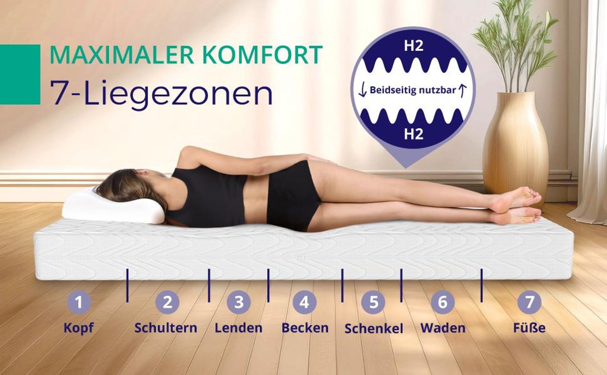 Taschenfederkernmatratze 140 x 200 cm H2 - Höhe 18 cm - Ergonomische 7-Zonen Matratze - Federkernmatratze für jede Schlafposition