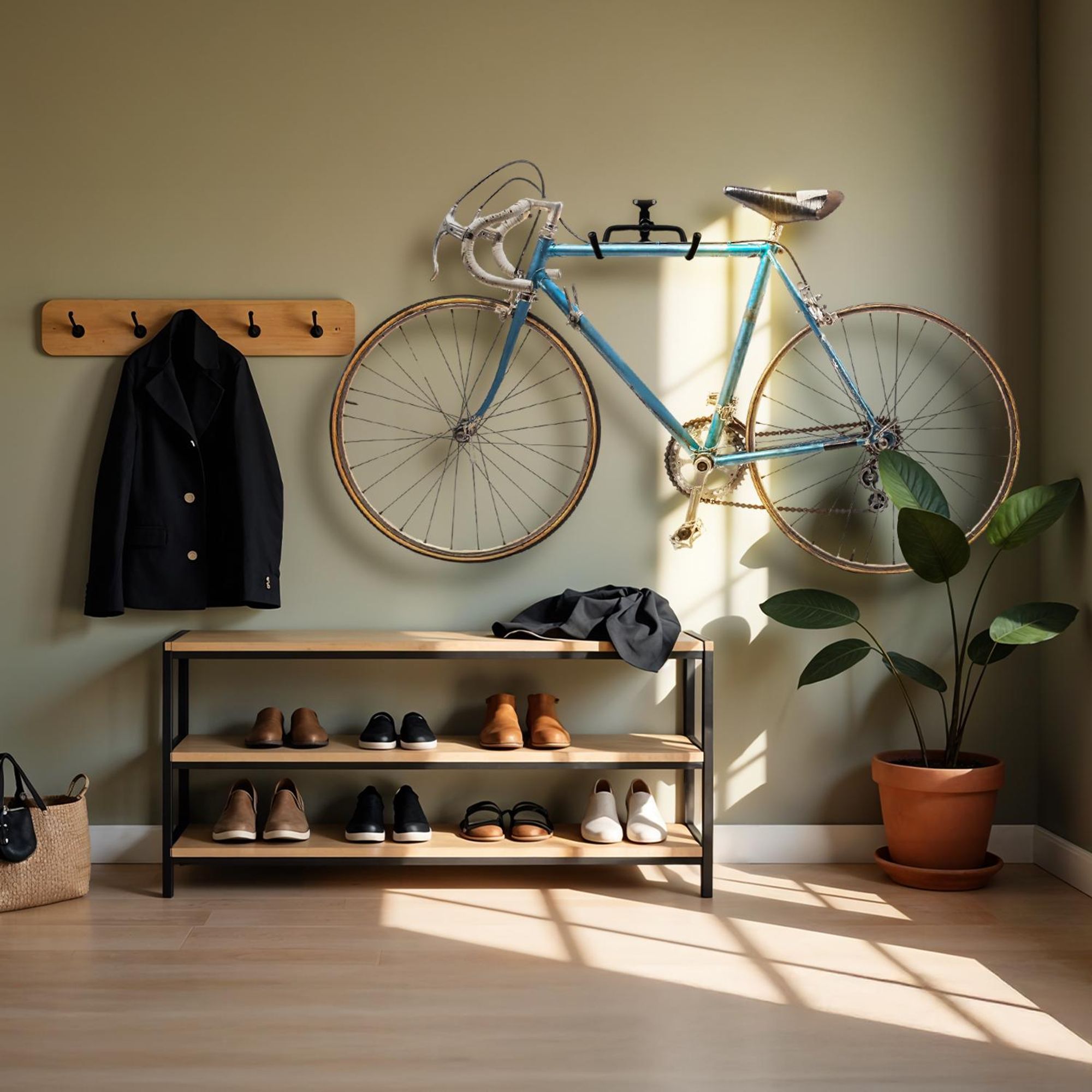 Fahrradträger Maclean MC-431 Fahrrad Wandhalterung Fahrradhalter 2 Haken Stahl max. Belastung 30kg Schwarz
