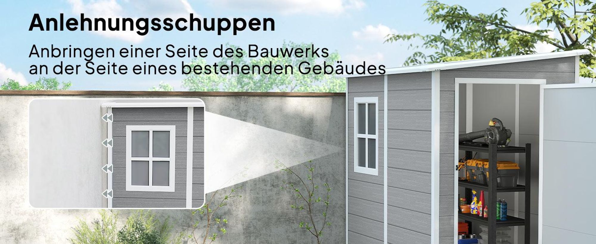 Outsunny Gerätehaus 1,54m³, Gartenhaus mit Pultdach, 122 x 149 x 192/177 cm