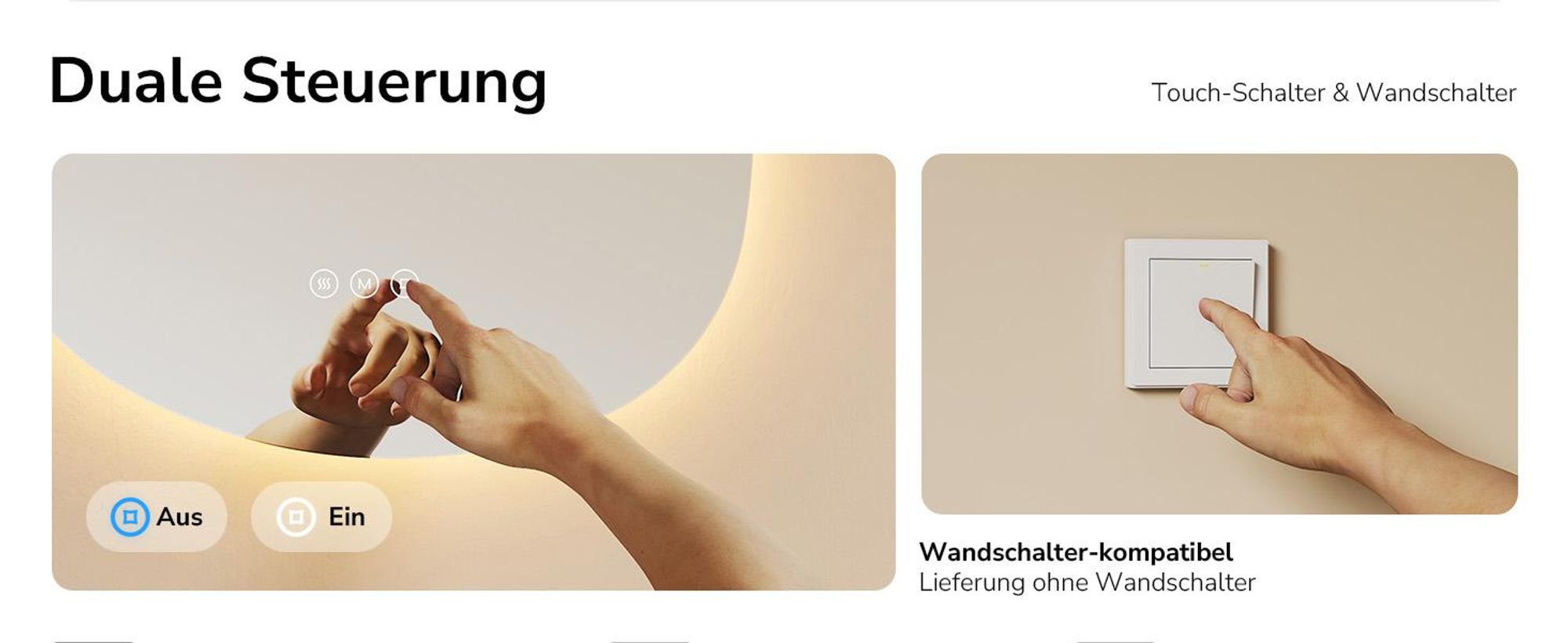 EMKE Badspiegel mit Beleuchtung 75 x 55 cm Anti-Beschlag 3 Lichtfarben Dimmbar Touch Schalter Organische Form Badezimmerspiegel