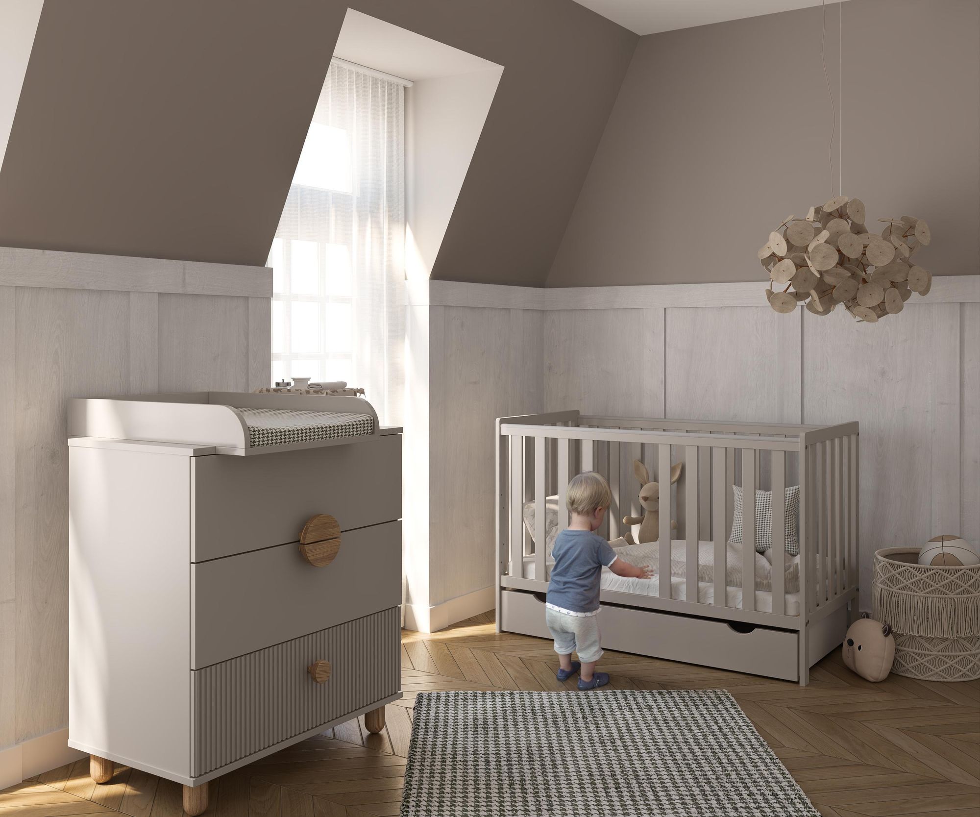 ZEE BAMBI Weiß Babybett 120x60 cm 2in1 mit Schublade & Schutzbarriere Klassisches Gitterbett 3-Fach Höhenverstellbar Kinderbett mit Beißschutz