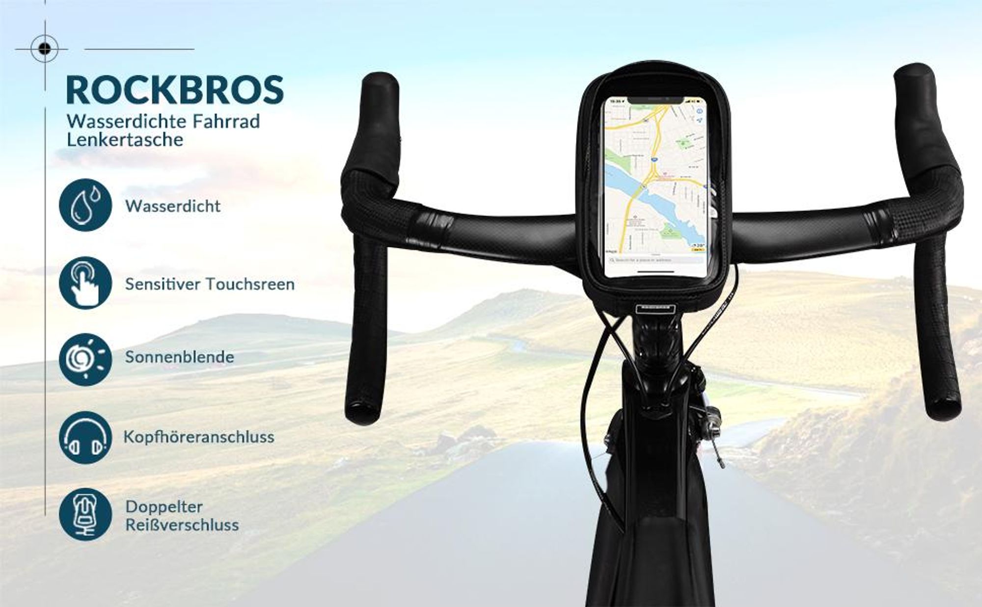 ROCKBROS Fahrrad Rahmentasche Handyhalterung wasserdicht für 6.00'' Handy schwarz