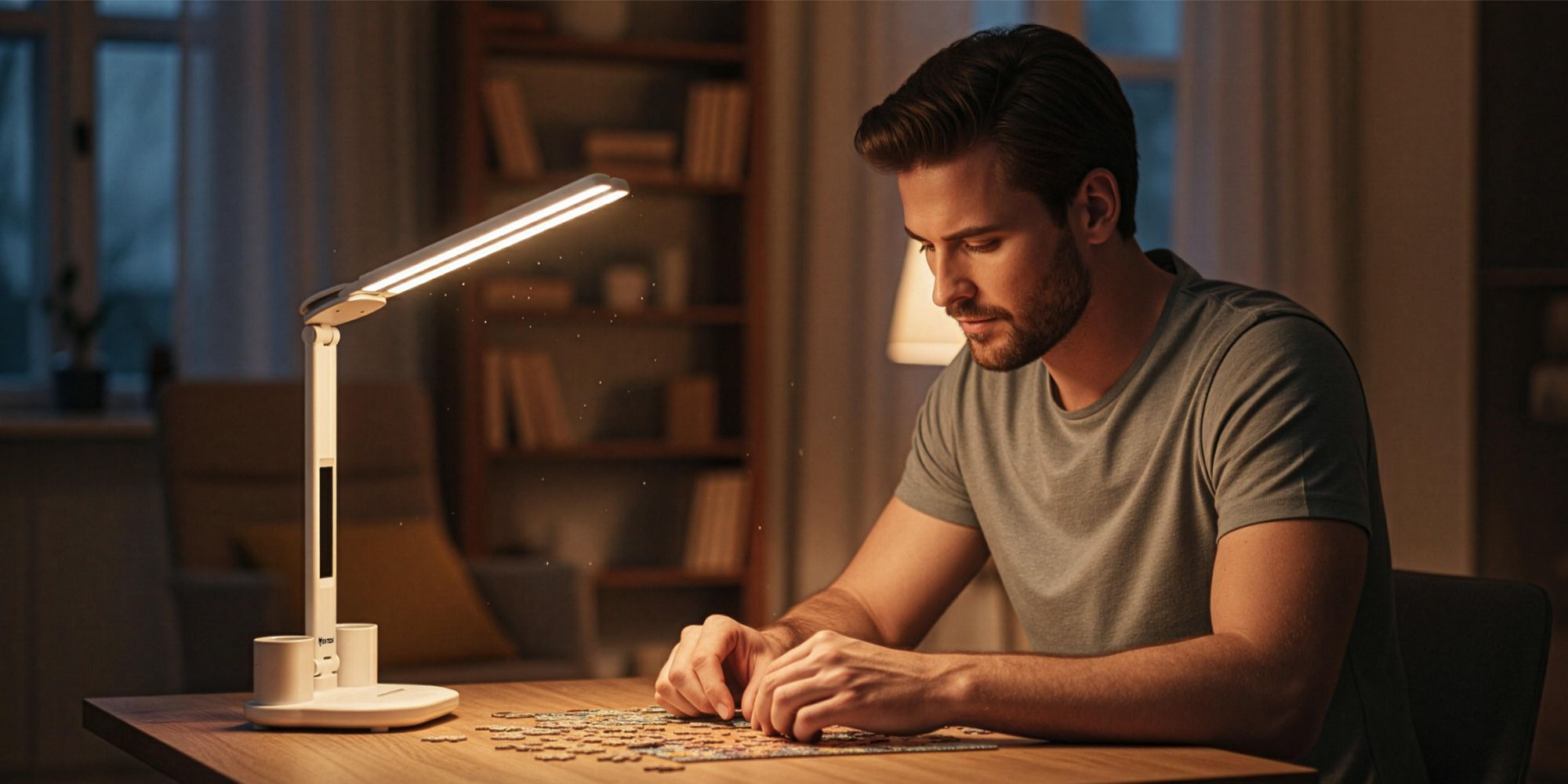 Doppel-LED Schreibtischlampe mit Akku & LCD Display, 6in1 Tischlampe mit Uhr, Termometer & Organizer, Touch-Steuerung, USB-C, Weiß, EVI TECH 40 LEDs