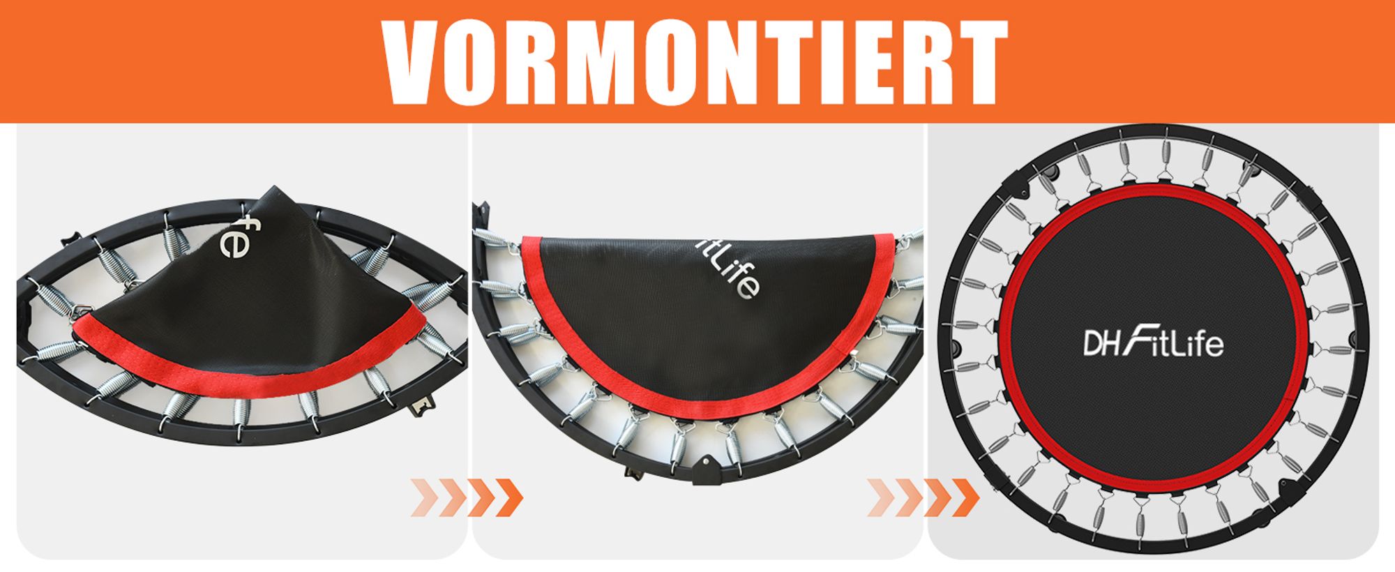 DH FitLife Fitness-Trampolin klappbar Ø102cm 40 Zoll - 150kg max, 4-fach verstellbarer Griff & stabil/leise für Kinder/Erwachsene (ohne Installation)