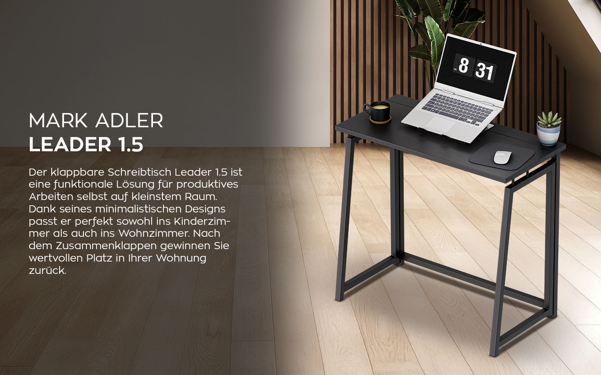 Klappbarer Schreibtisch Minimalistisch Leicht LOFT Leader 1.5 Schwarz