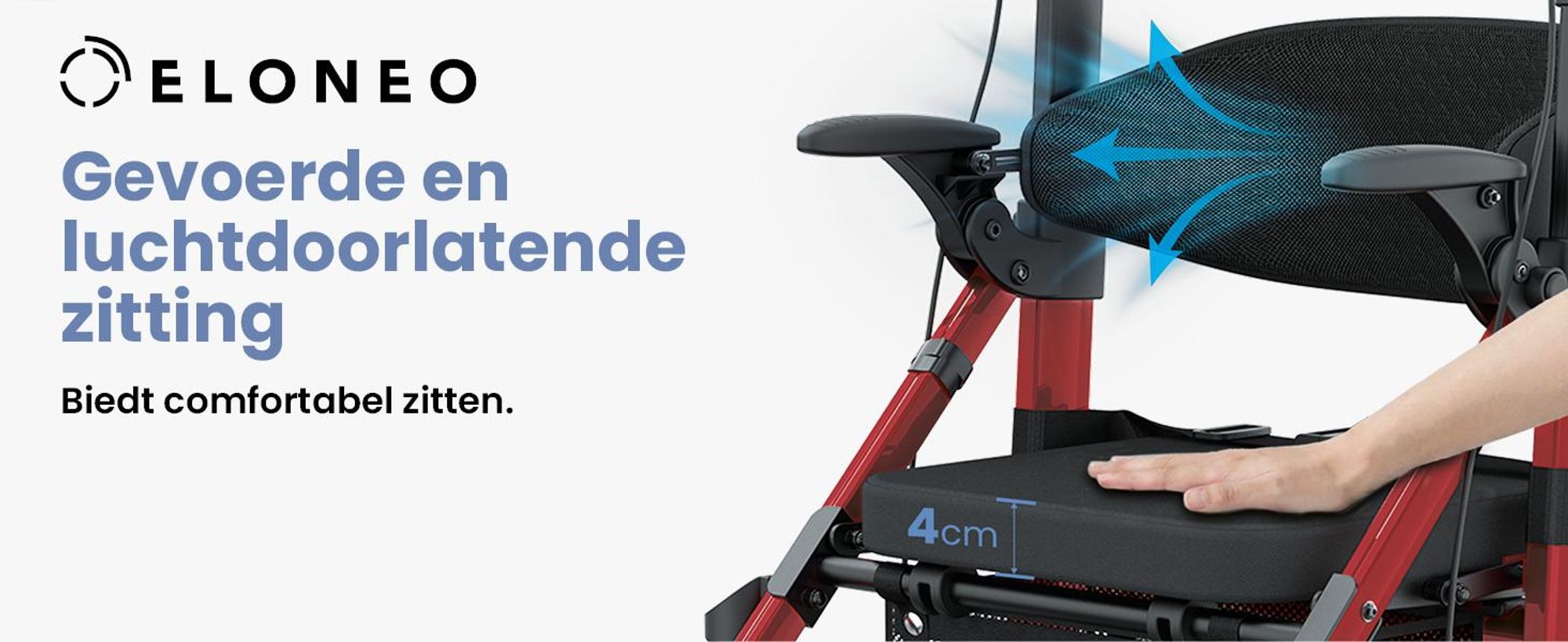 ELONEO 2-in-1 rolstoel/rolator, opvouwbaar en lichtgewicht met zitplaats, outdoor rolstoel/rolator, opvouwbaar, aluminium loophulpmiddel voor senioren - Rood