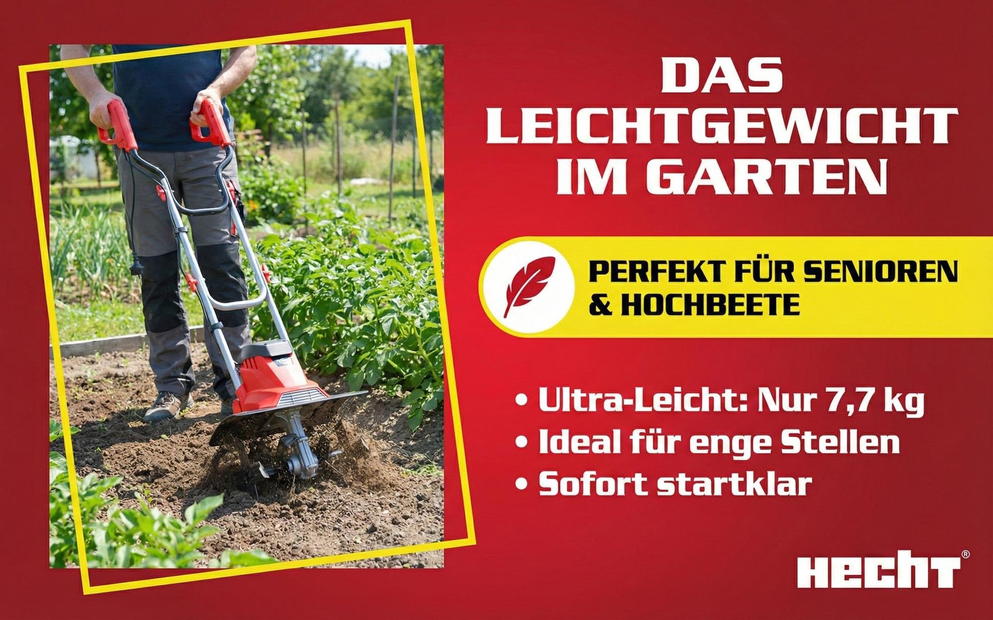 HECHT 738 Motorhacke Elektro | 36,5 cm Arbeitsbreite | 20 cm Arbeitstiefe | 1000W | 16 Messer | 430 U/min