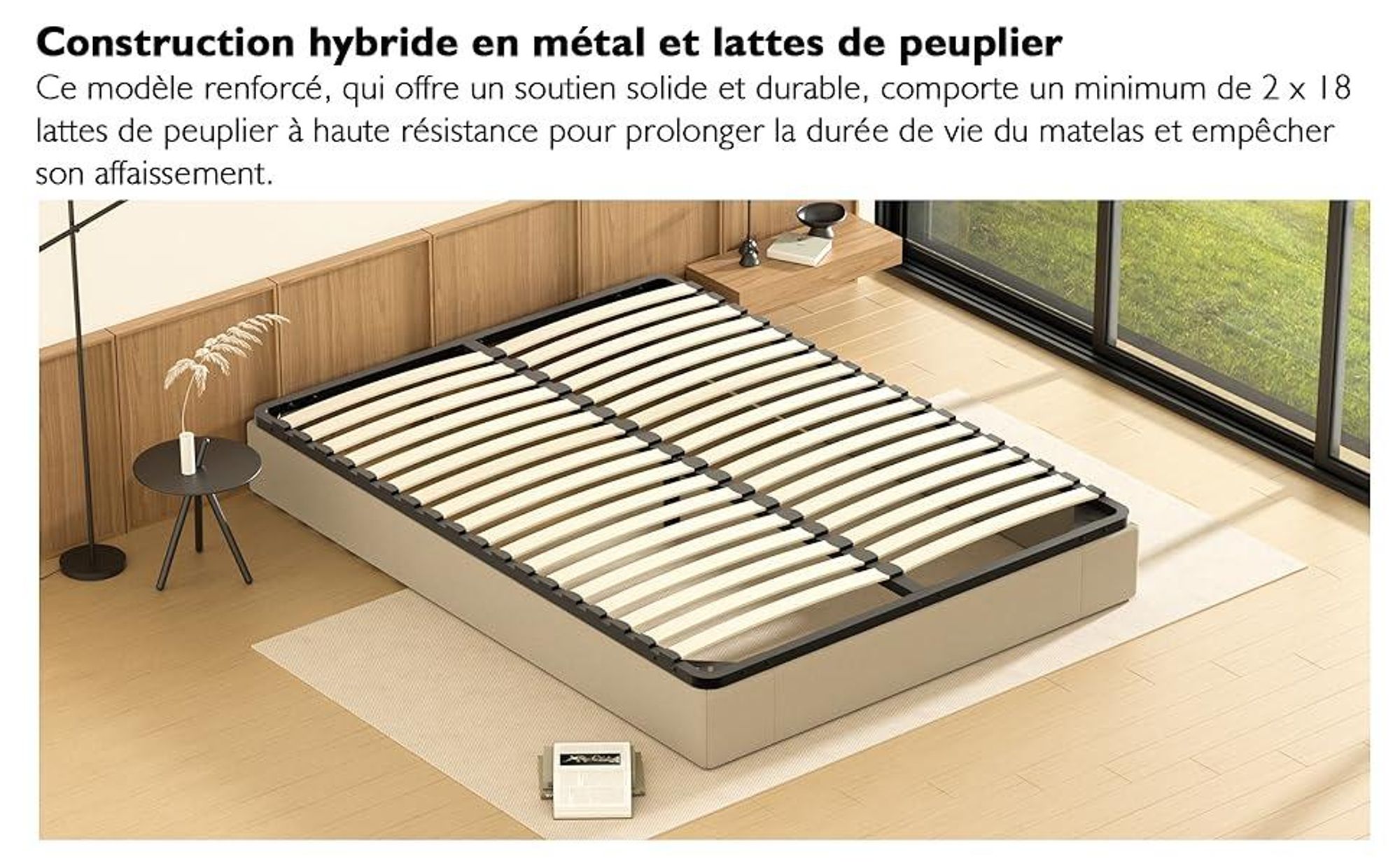 DEWINNER Sommier 140x190cm, Sommiers à Lattes pour Adulte - Cadre de Lit 140x190 avec Sommier, 2x18 Lattes, Résistant et Confortable