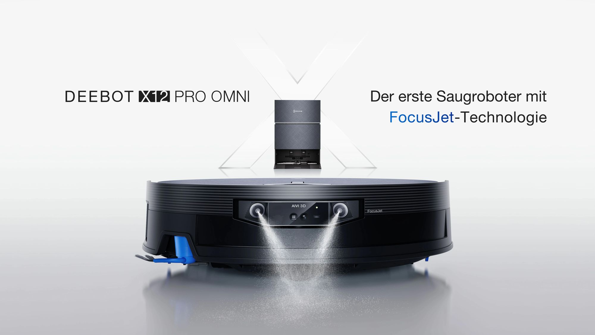 ECOVACS DEEBOT X12 PRO OMNI 22.000 Pa Staubsauger Roboter mit 2pcs Originale Reinigungslösung, FocusJet-System zur Fleckenvorlösung, schwarz