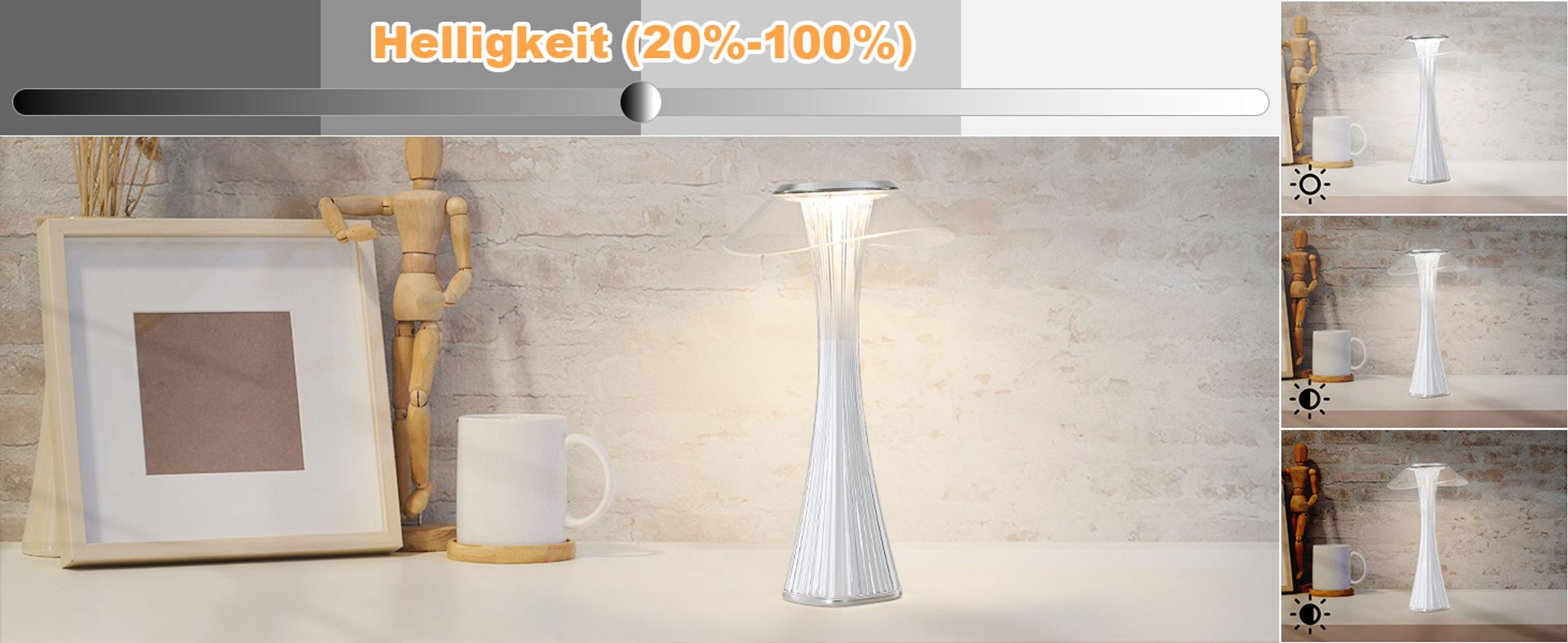 ZMH LED Tischlampe Touch Dimmbar 3000-6500K Weiß Nachttischlampe mit Akku Innen und Aussen Beleuchtung Tagbare Tischleuchte Aufladen Leseleuchte mit USB für Schlafzimmer Wohnzimmer Restaurant Hotel