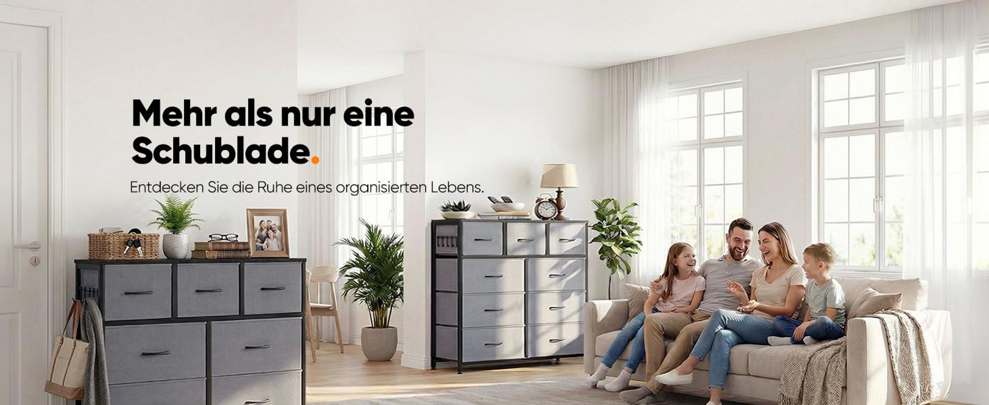 HOKEEPER Kommode, Chest of Drawers, 7 Schubladen aus Stoff mit Griffen, Komodenschrank Schlafzimmer mit Holzplatte, Sideboard Flur für Küche Büro