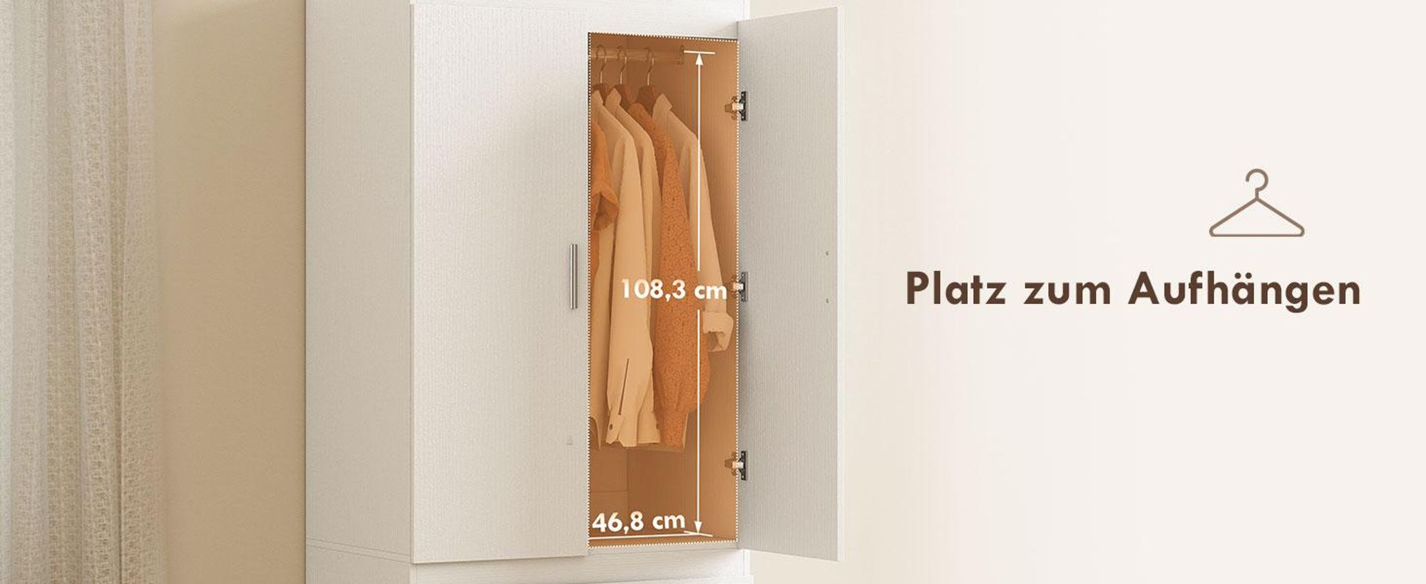 HOMCOM Kleiderschrank mit 2 Soft-Close-Türen Garderobenschrank mit 2 Schubladen