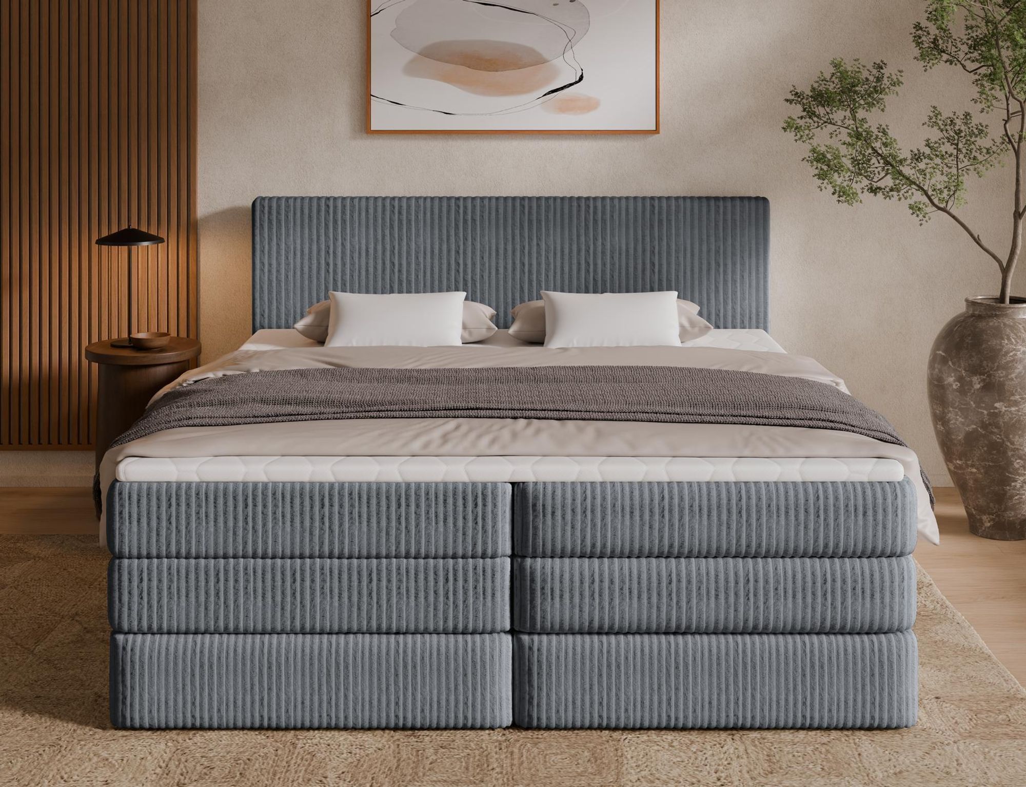 Boxspringbett Tilia DUO in Dunkelgrau mit Bettkasten und hohem Kopfteil