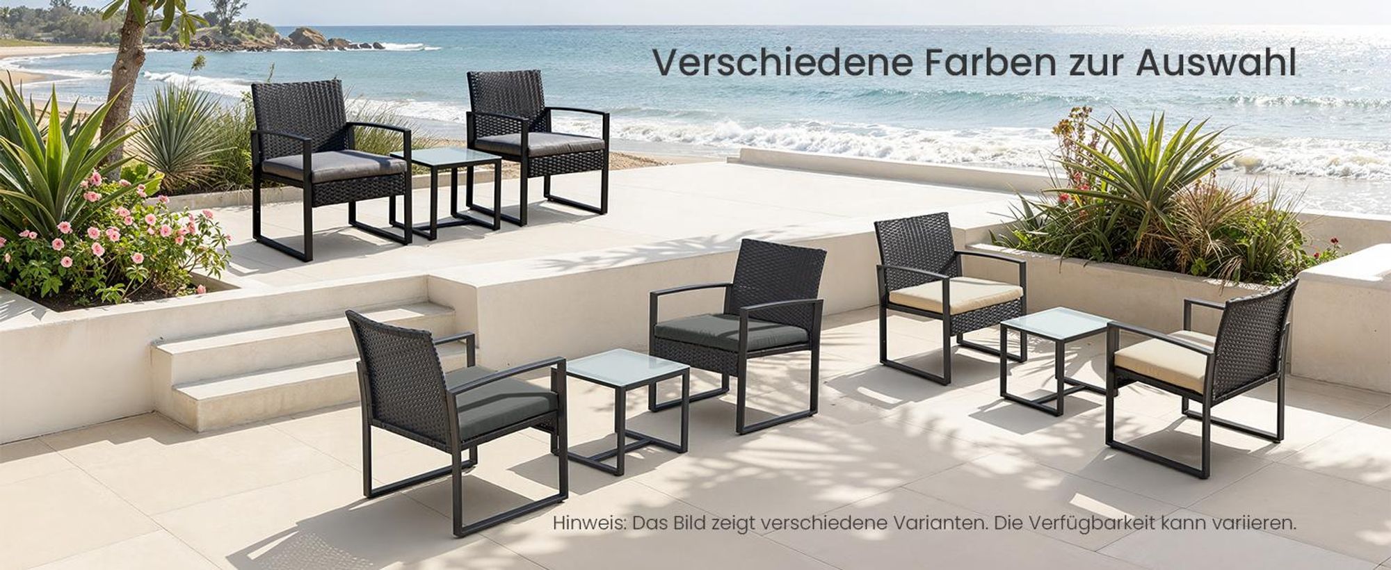 SONGMICS Balkonmöbel, aus PE-Polyrattan, Lounge-Set, Tisch und 2 Stühle, GGF010B05