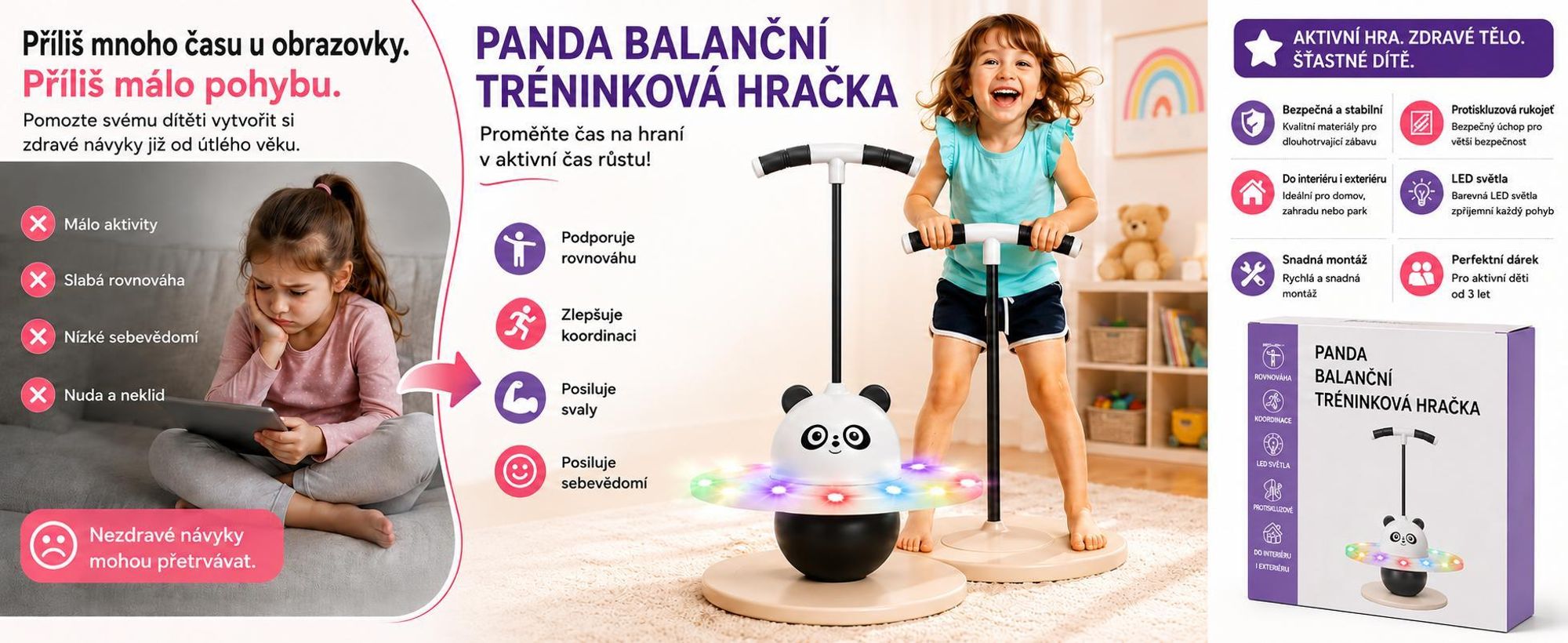 Skákací balanční hračka s LED světly, balanční deska pro děti - HOPLINKA, černá