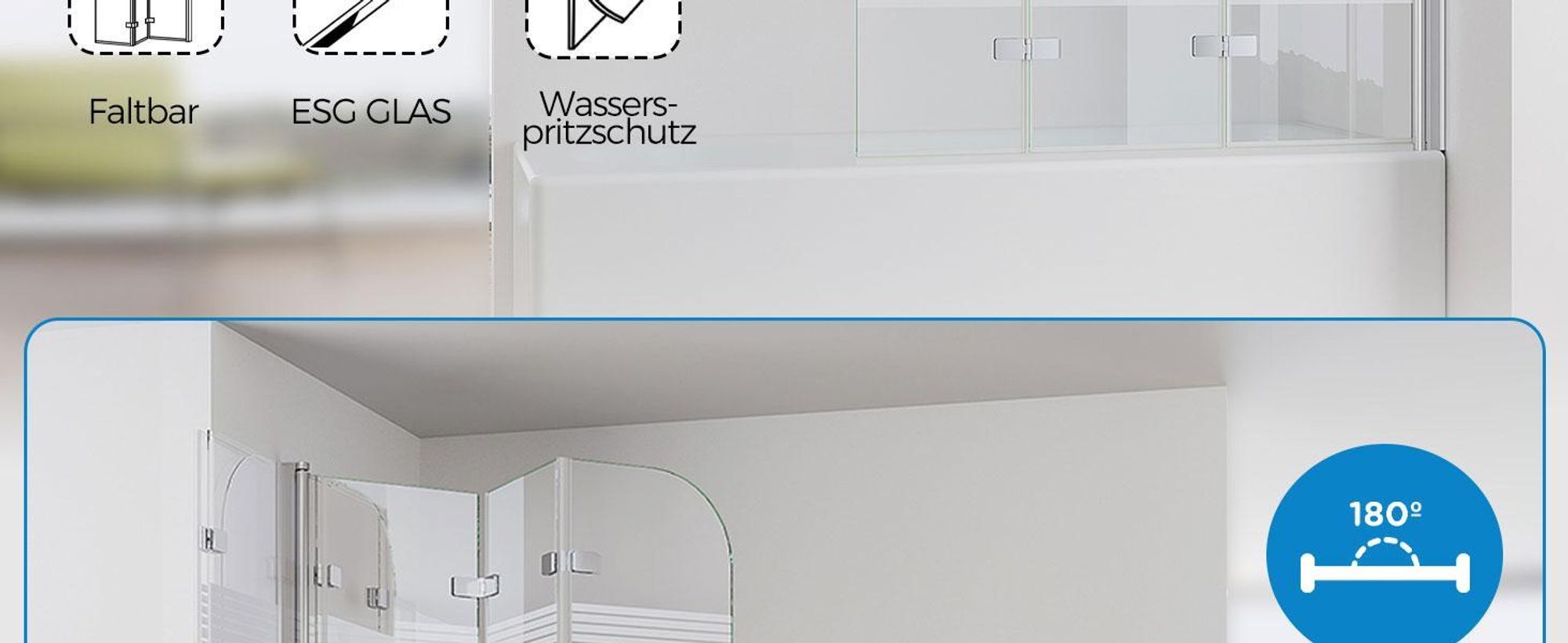 IMPTS Duschwand für Badewanne 130x140cm 3-teilig Faltwand Badewannenaufsatz Faltbar Duschabtrennung 6mm ESG GLAS Badwannenfaltwand Chrom, Gestreift