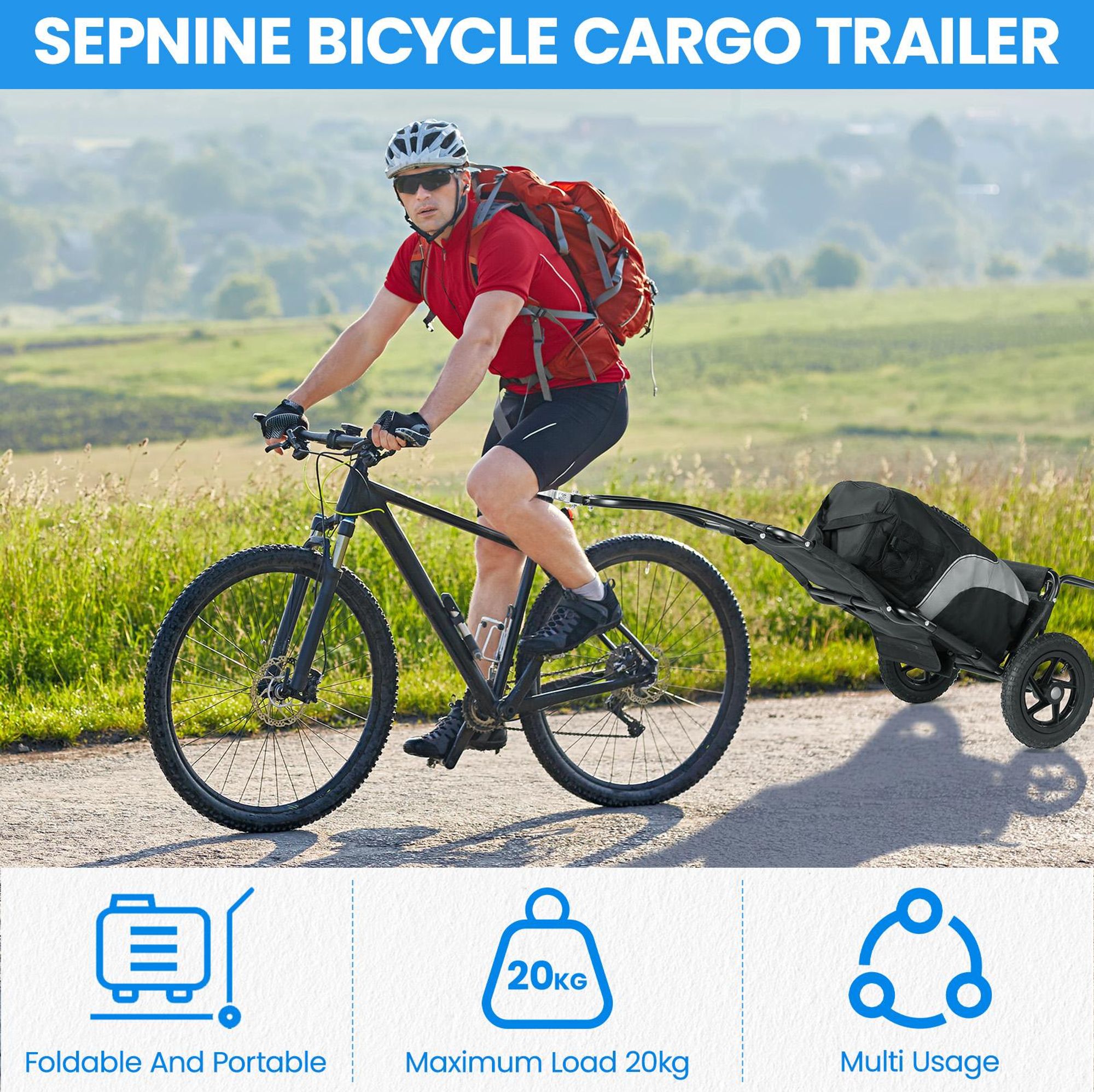 Sepnine 8009T Trailer 20KG, Aluminium, Faltbar, 30,48cm Räder - Schwarz