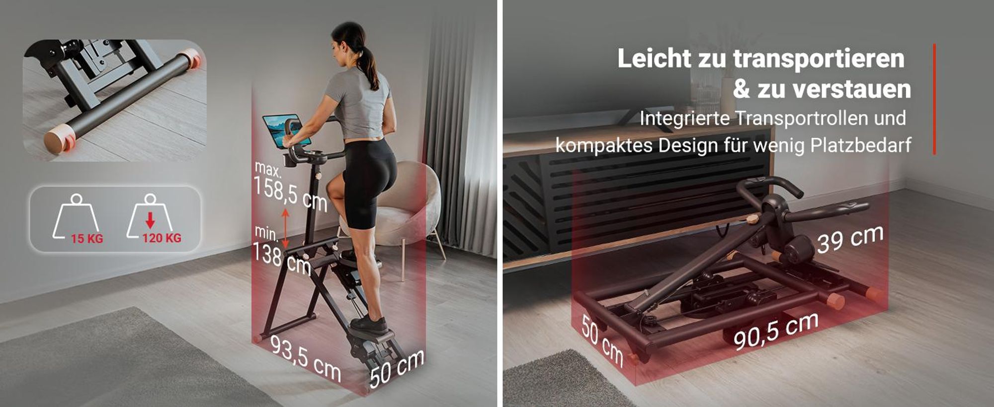 HOP SPORT® Stair Stepper HS-100B Vertical Climber, Stepper für Ganzkörper-Workout, verstellbare Lenker, Treppensteiger Maschine, Treppenstepper 120kg