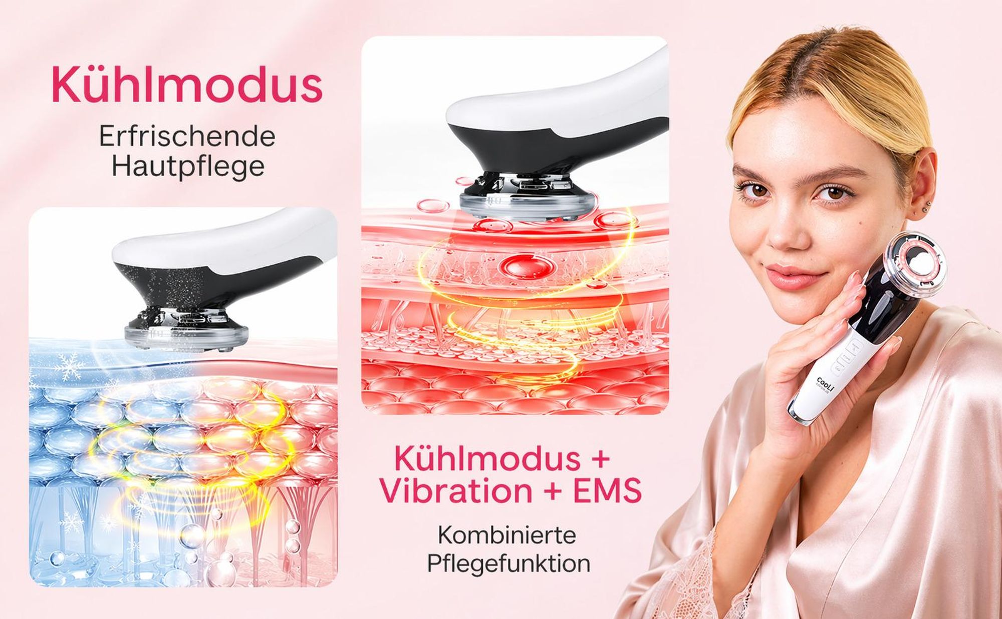 COOL-i® 5-in-1 Beautygerät – Für ergänzende Gesichtspflege mit EMS, Licht-, Wärme- & Kühlfunktion – Kabellos & kompakt für Zuhause (Weiß)