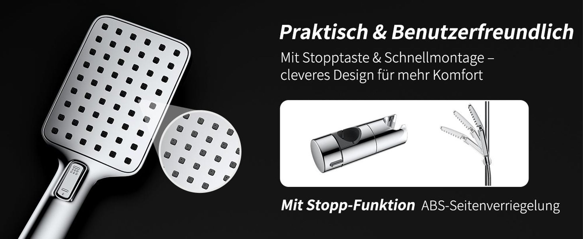 Homelody Duschsystem ohne Armatur, Duschset Duschsäule mit 28*18cm eckige kopfbrause & Handbrause mit Wasserstopp-Taste, 3 Strahlarten, Chrom