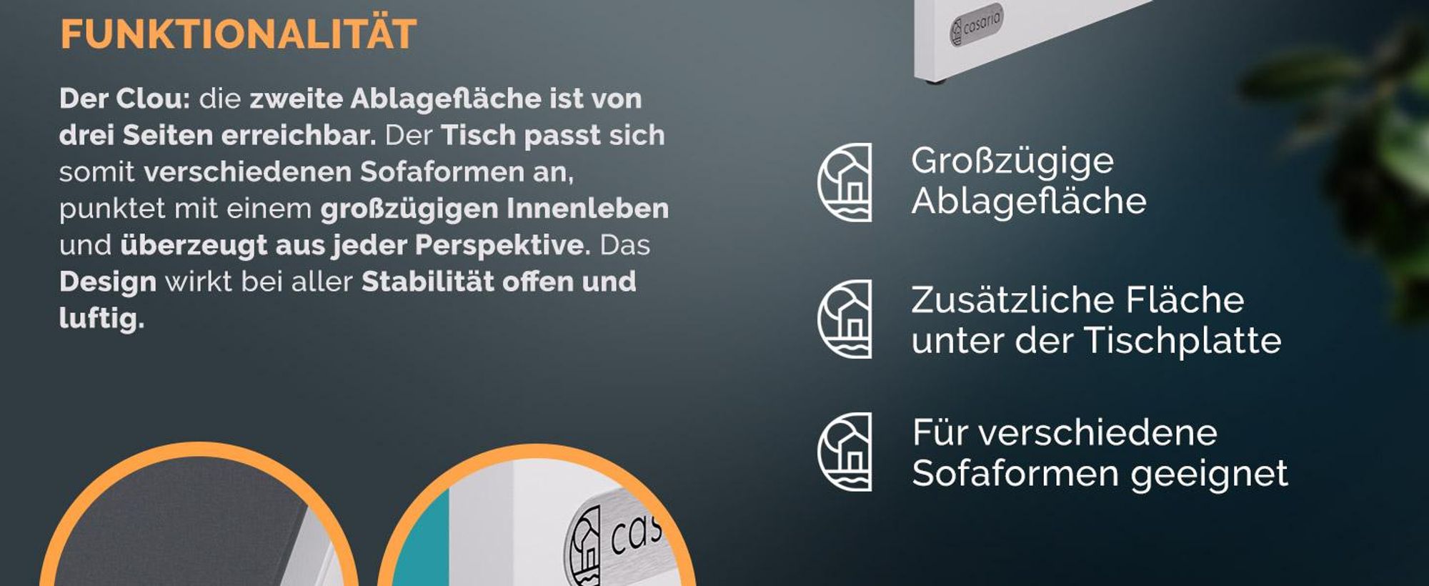 CASARIA Couchtisch mit Stauraum Weiß Anthrazit