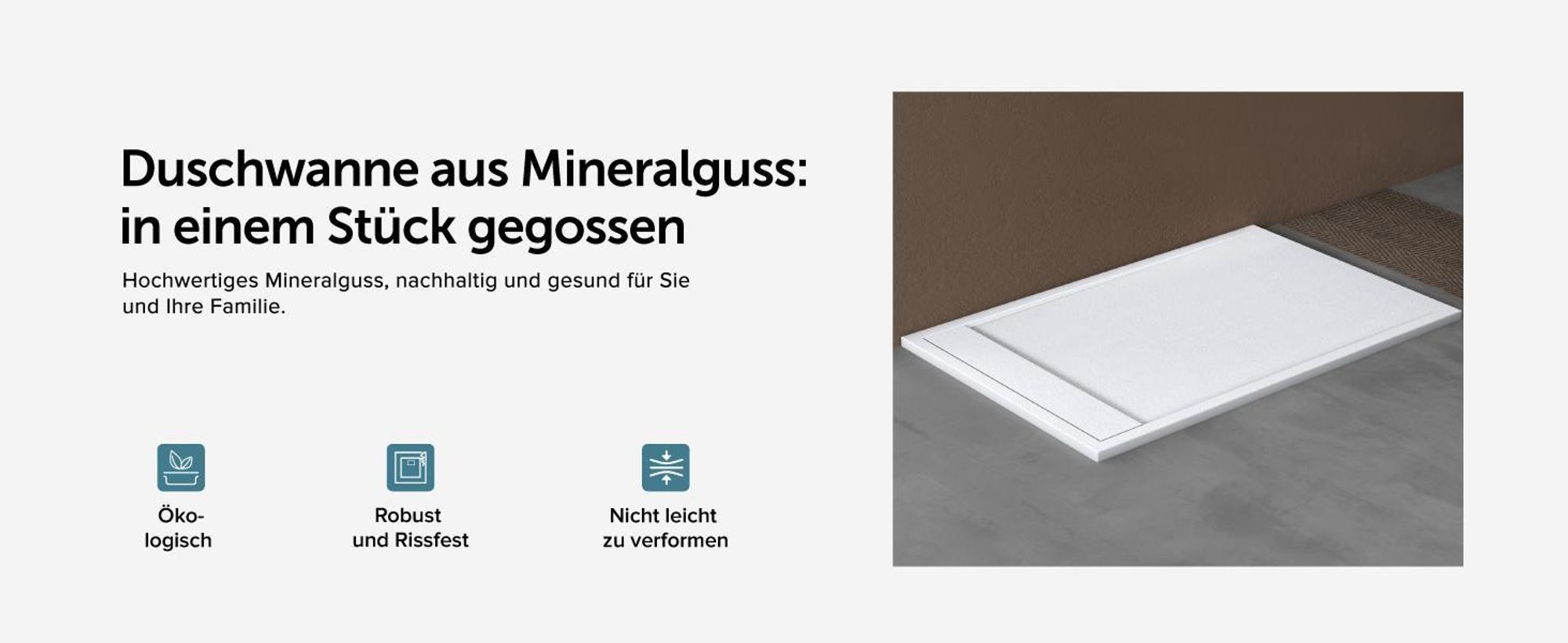 doporro Duschtasse Duschwanne 90x100x3cm aus Mineralguss in Weiß Rechteckig DIN für bodenebene Montage geeignet inkl. Ablaufgarnitur Geoma10