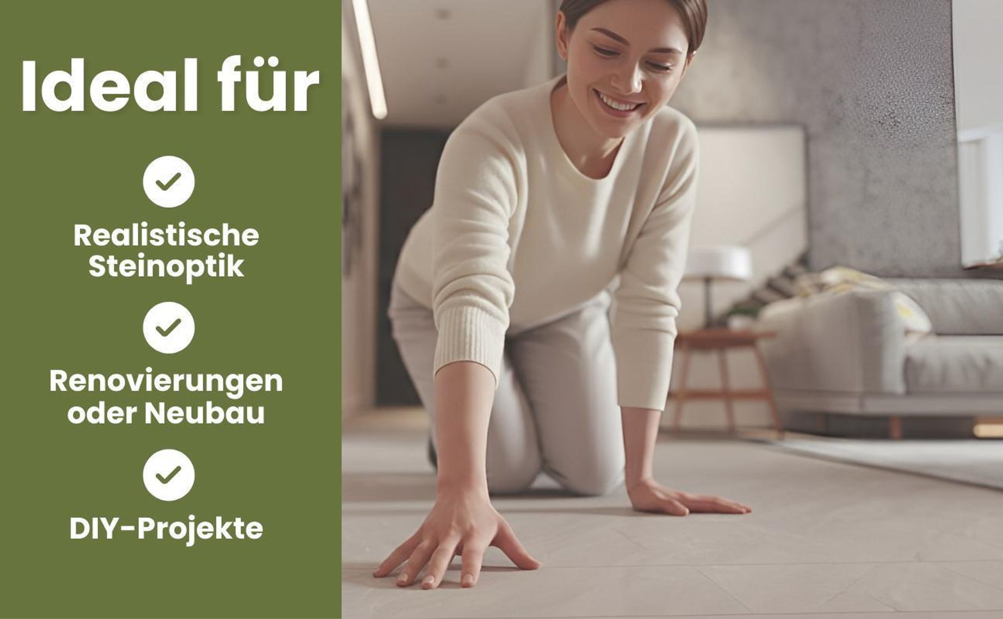 1 m² - Stilewo Klick-Vinylboden Fliese Steinoptik Bodenbelag wasserfest, robust, pflegeleicht - Robust Concrete