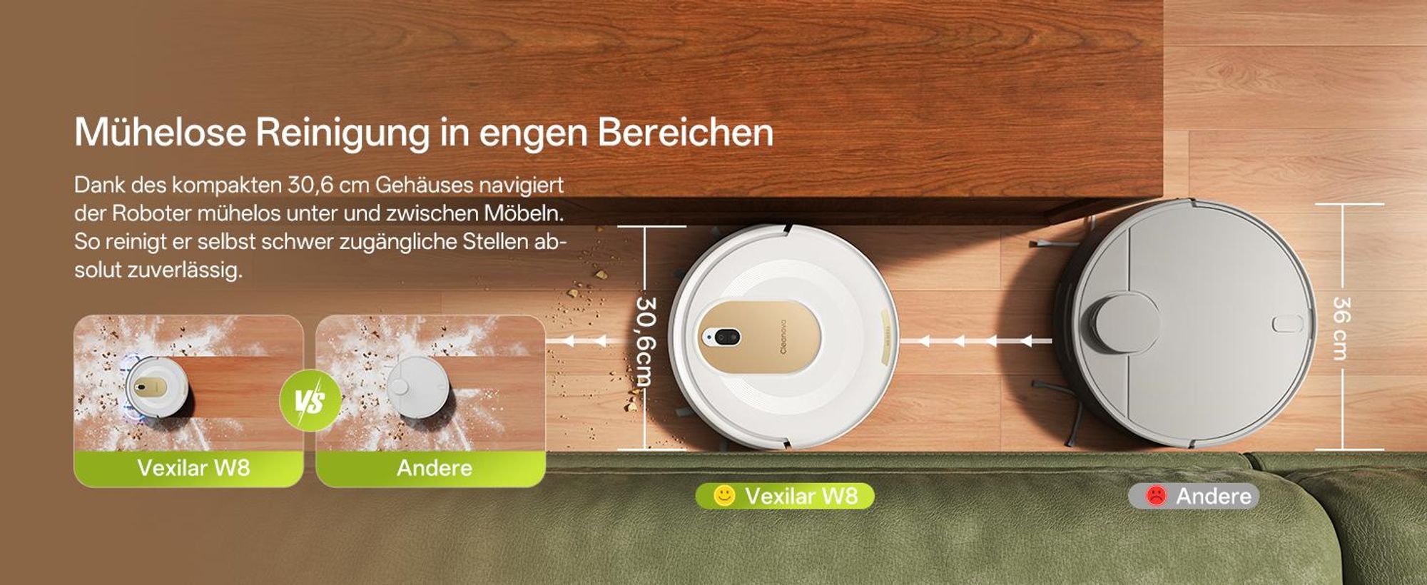 Nass-Trocken-Saugroboter Vactidy W8 Saugroboter mit wischfunktion,3-in-1,Smarte Gyro-Navigation