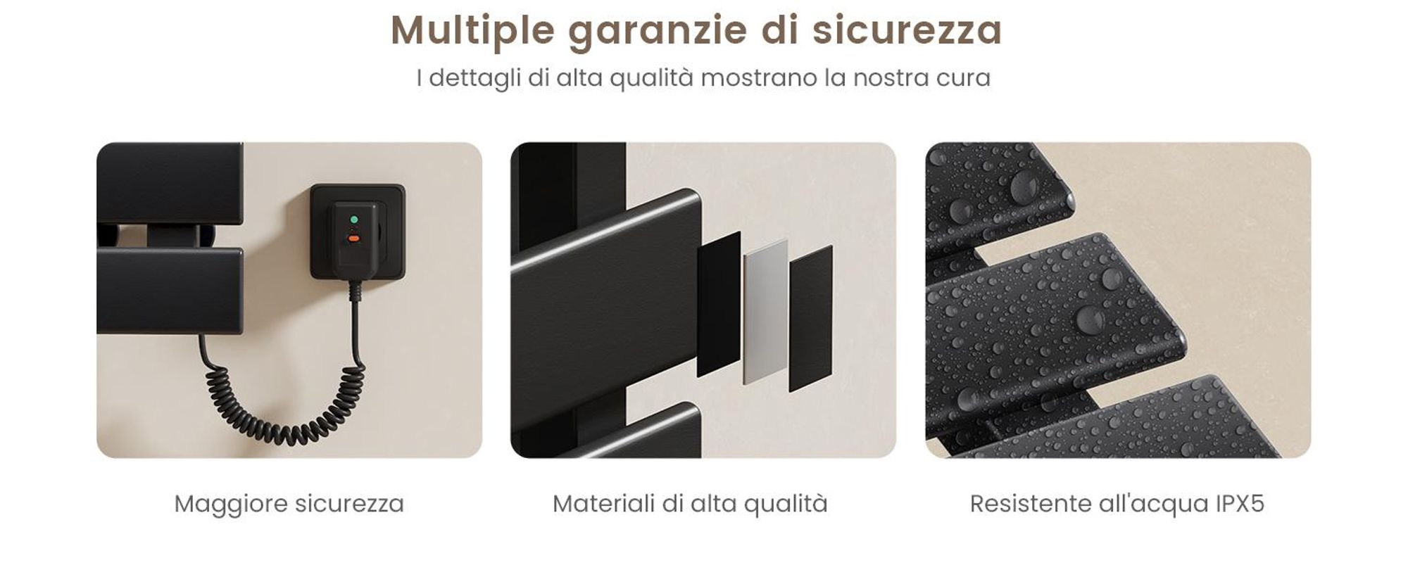 EMKE Scaldasalviette elettrico 1000X500mm 320W nero attacco a destra, intelligente WiFi App, touch LCD, Timer 1-9H, IPX5