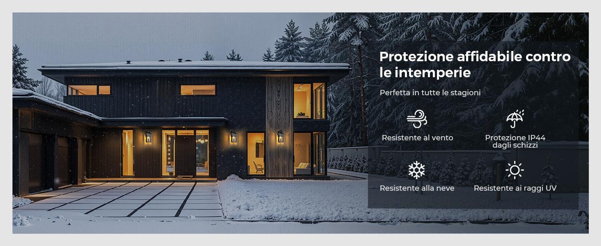 S'AFIELINA lampada da esterno con rilevatore di movimento, IP44, lampada da parete E27 per terrazza, parete di casa, luce esterna nera, 1 pezzo
