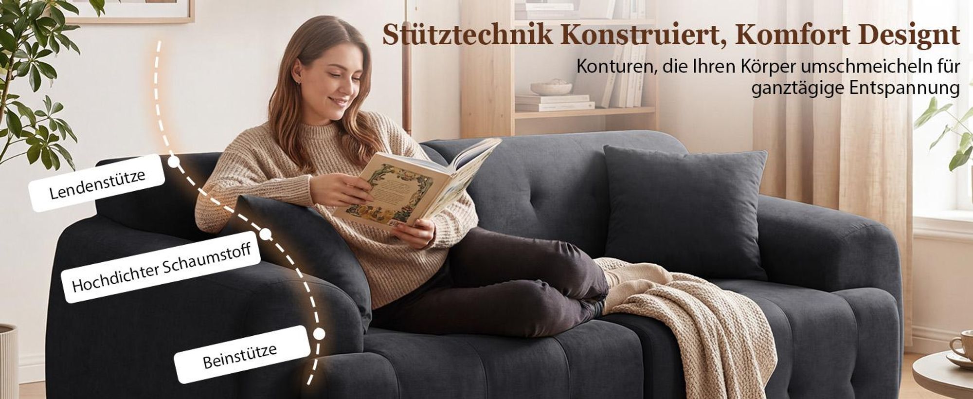 COMHOMA Sofa 2 Sitzer, 180 x 86 x 40 cm Bodensofa, Couch mit Rückenlehne, Kissen und Armlehne, Modernes Stoffsofa für Wohnzimmer, Wohnung, GRAU
