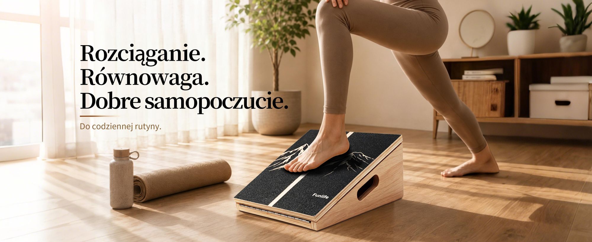 Deska do rozciągania FunLife, seria Alpine, drewniana, z regulacją nachylenia (5 stopni) od 15° do 35°, antypoślizgowa, idealna do ćwiczeń łydek, ścięgien Achillesa, jogi i fitnessu