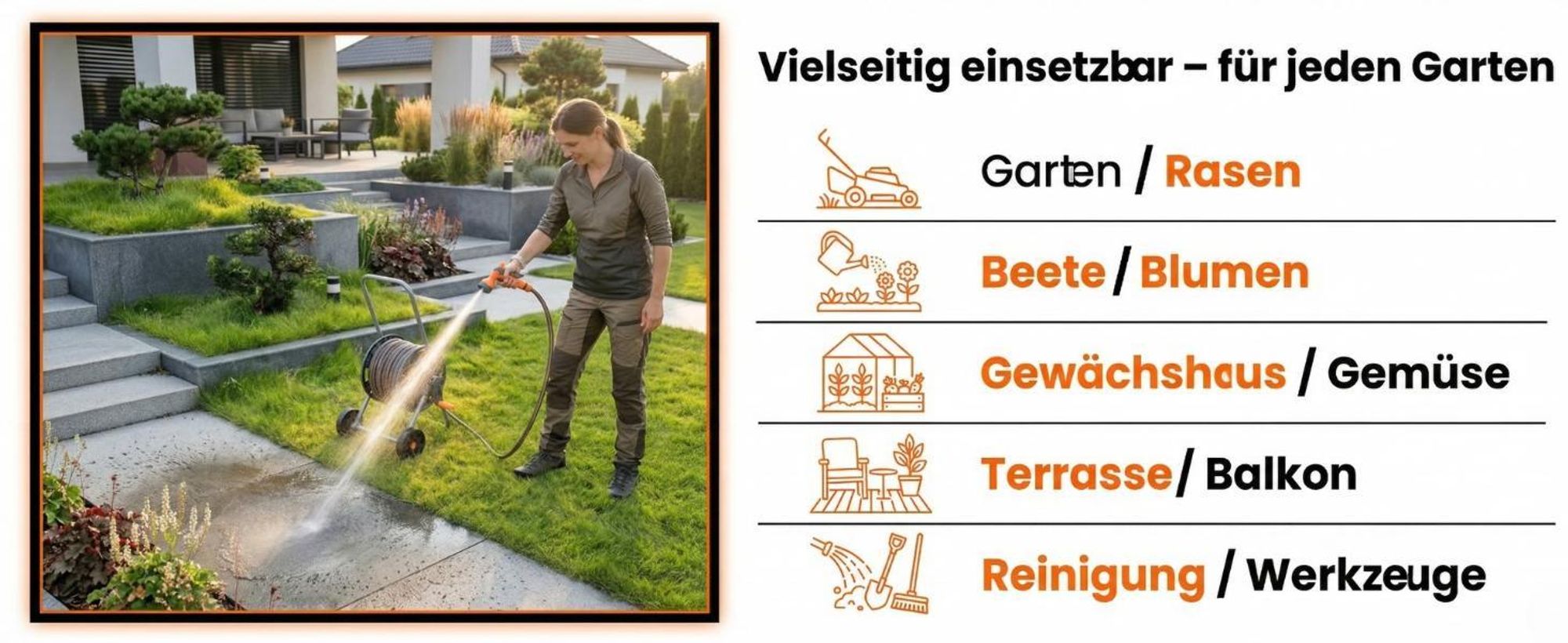 NEO TOOLS Mobiles Gartenbewässerungssystem Komplettset mit Schlauchwagen 30 m Gartenschlauch 1/2 Zoll und 6-Funktionen