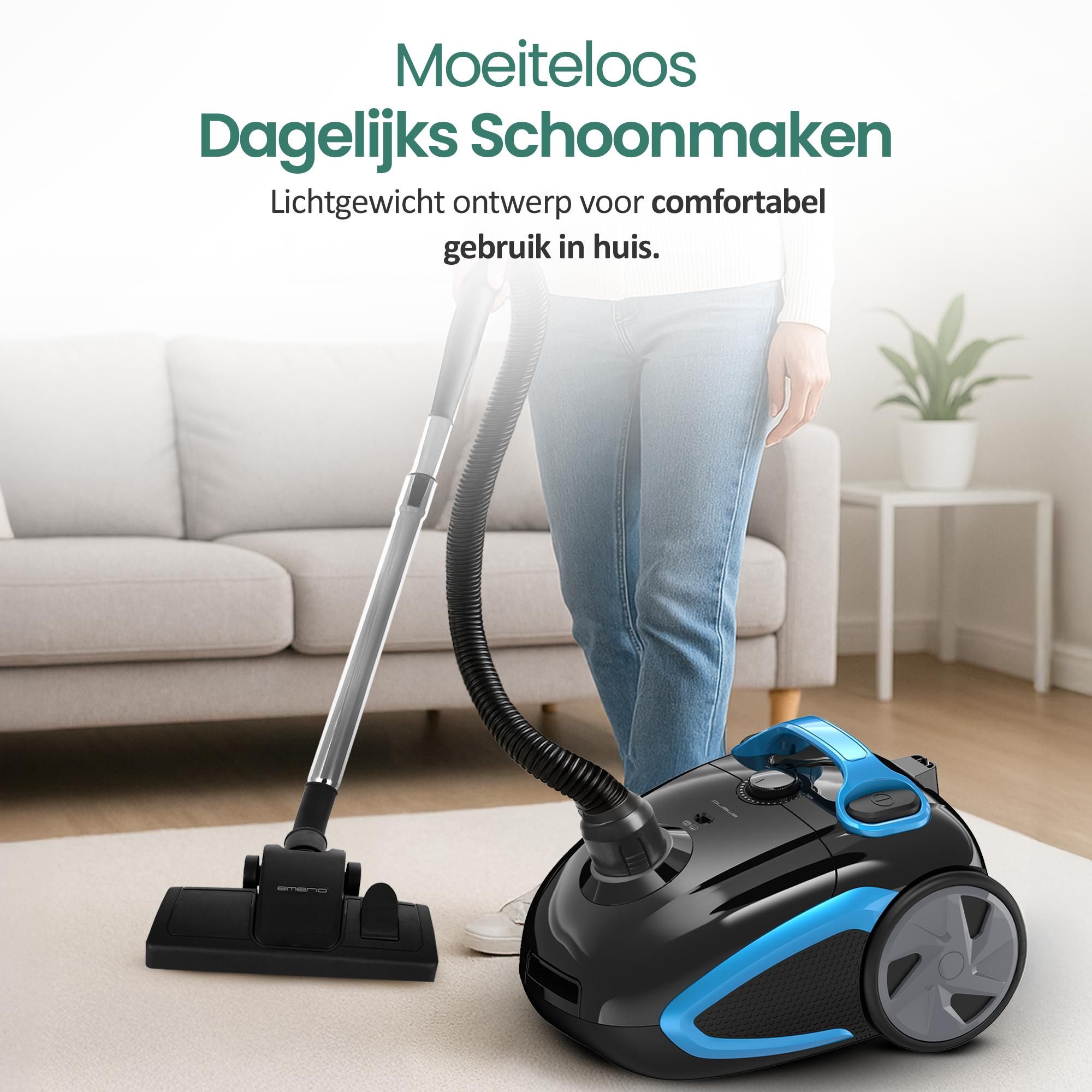 Emerio Stofzuiger met Zak VE-112682.8 – 2,5 L – HEPA10-filter – Snoerlengte 5 m – 800 W – Zwart/Blauw