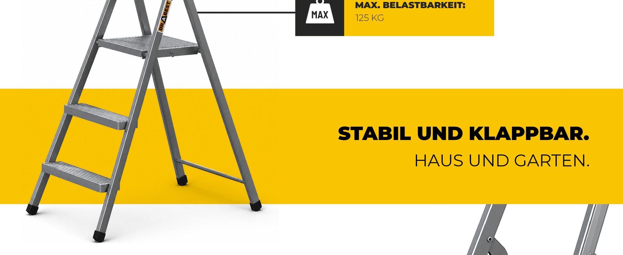 DRABEST |  Stahlleiter - Leiter - haushaltsleiter - leiter 3 stufen - Klapptritt, - Stahl - Universal - bis 125 kg