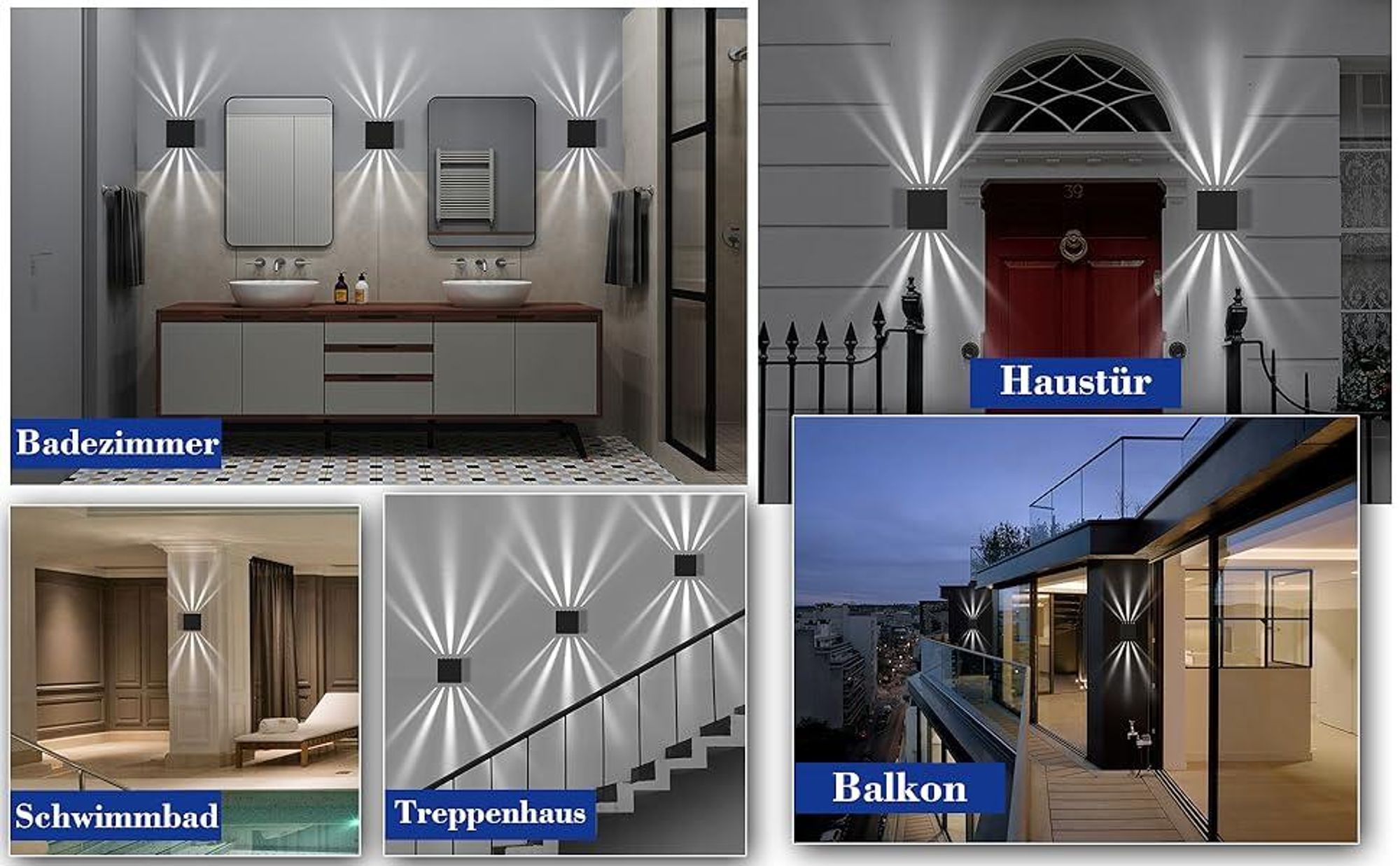 ZMH 2 Stück Wandlampe LED Wandleuchte Innen & Außen - Schwarz Außenlampe IP65 Wasserdicht Außenwandleuchte 3000K Kaltweiß Up Down 10W Wandbeleuchtung für Treppenhaus Flur Balkon Badezimmer