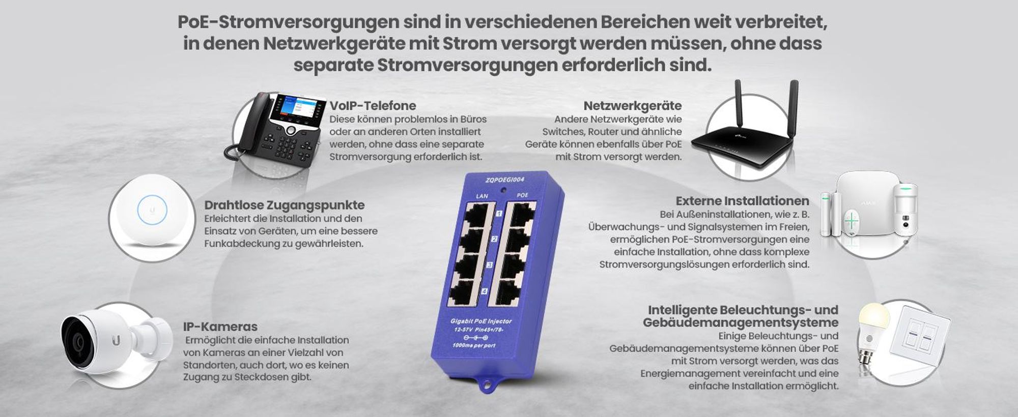 Extralink Gigabit PoE Injector 4x RJ45 für IP Kameras