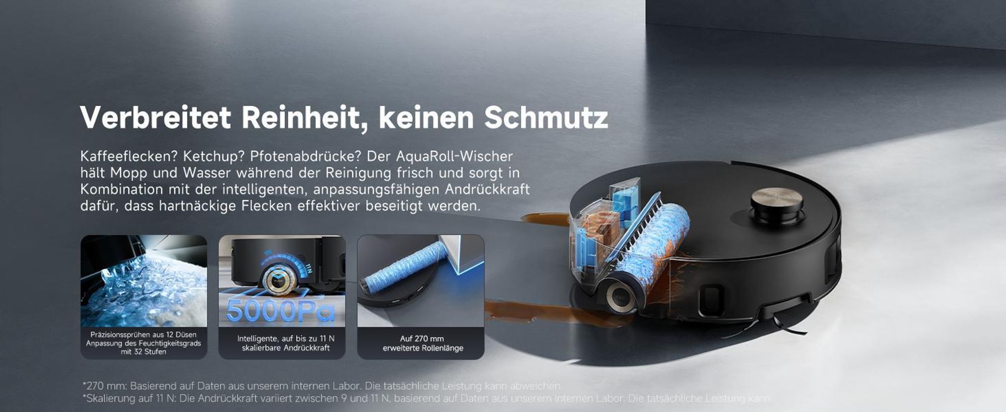 Dreame Aqua10 Roller Staubsauger Roboter mit Wischfunktion,30kPa Saugkraft,KI-Navigation,Heißwasserwaschen,Heißlufttrocknung,0 Tangle,Selbstreinigung