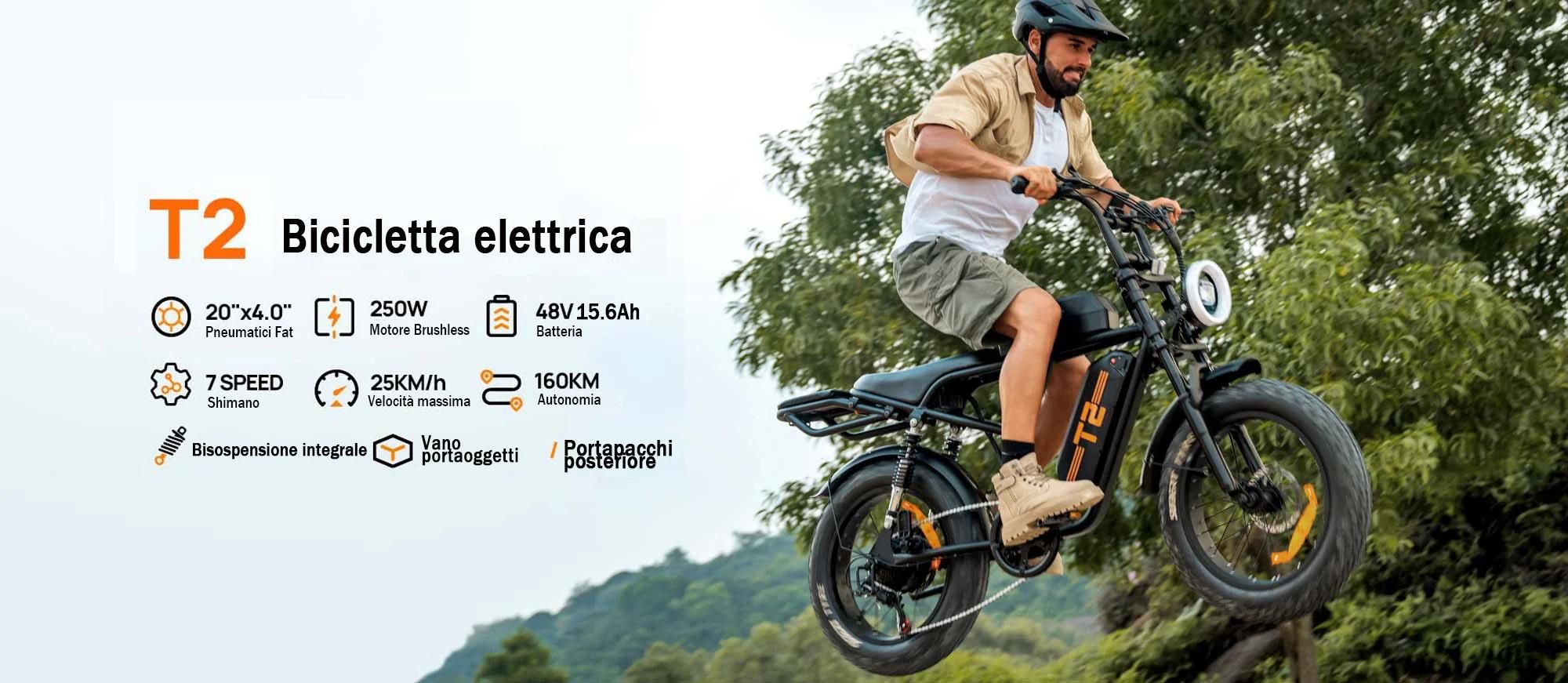 URLIFE T2 E-Bike - Motore 250W Batteria 48V 15.6Ah Freni a disco Trittunterstützung - Nero