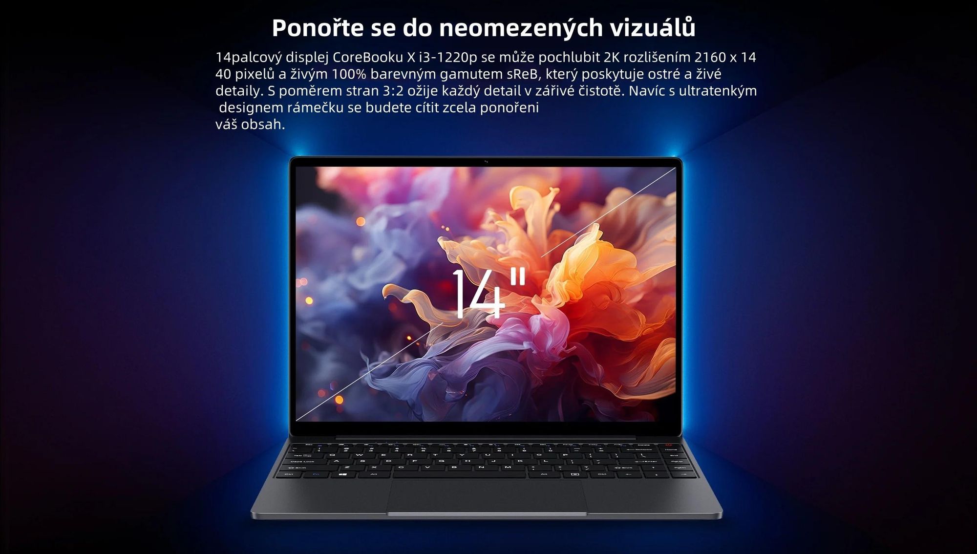 Notebook CHUWI CoreBook X - Procesorem Intel Core i3-1220P 14" Displejem 16GB+512GB Windows 11 Baterií 4000mAh - Šedá