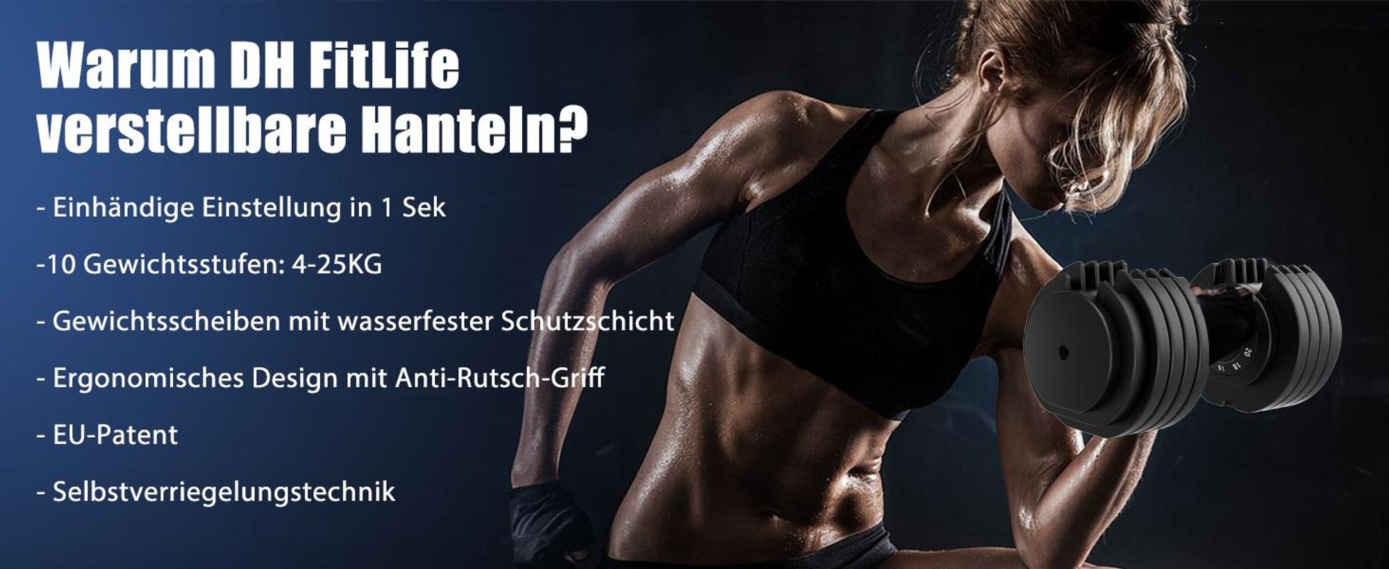 DH FitLife 25 kg verstellbare Hanteln 4 bis 25 kg mit 10 Gewichtsstufen, Kurzhantel Set mit Hantelscheiben, variable Gewichte 10-in-1